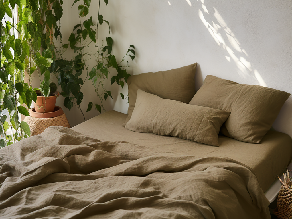 Taupe linen sheet set