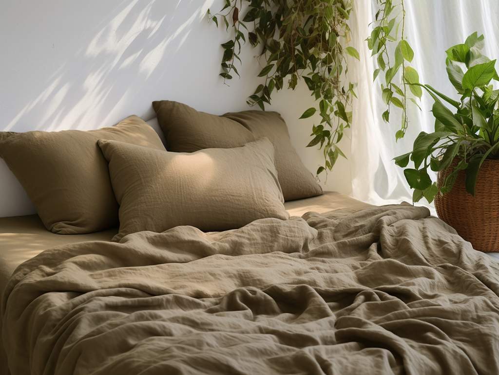 Taupe linen flat sheet