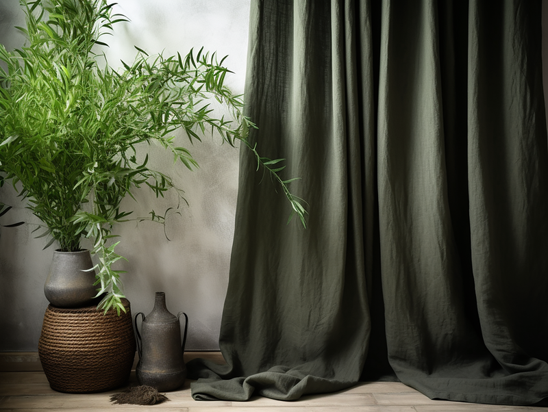 Charcoal green linen curtains
