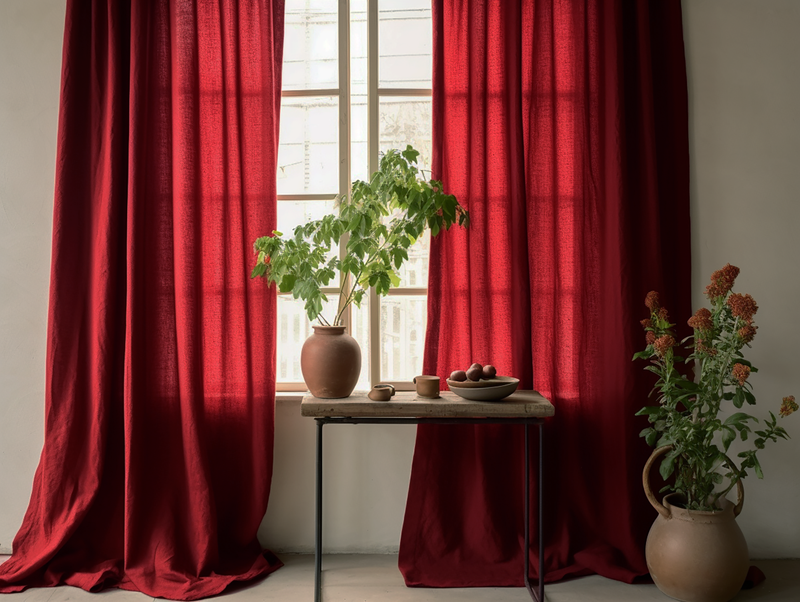 Maroon linen curtains