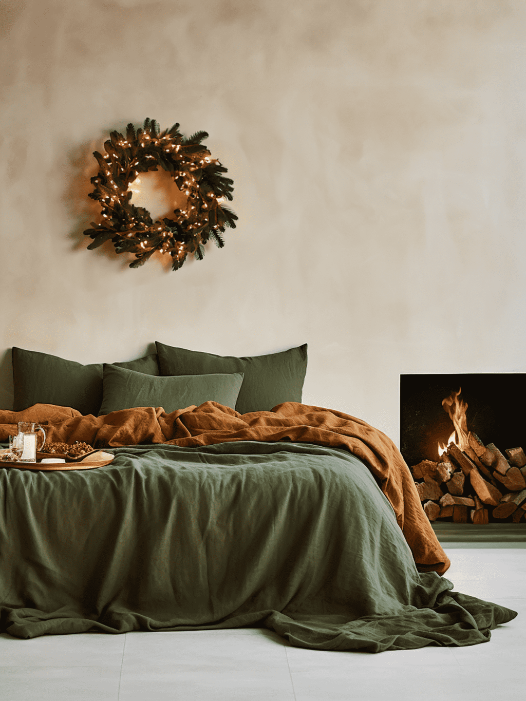 Weihnachtliche dunkelgrüne Tagesdecke