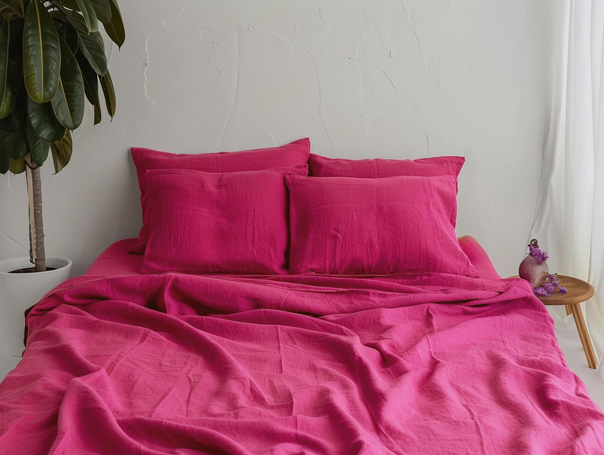 READY TO SHIP Fuchsia linen flat sheet 1 Flat sheet Softened linen sheet Stonewashed linen Pink linen bedsheet Farmhouse decor
