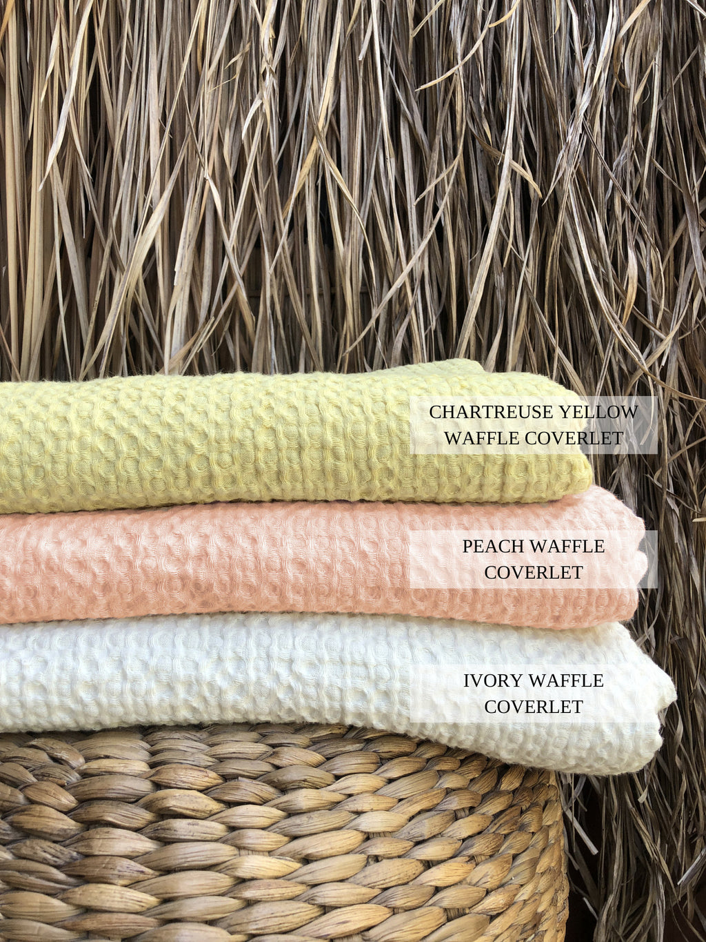 READY TO SHIP Ivory waffle linen coverlet Softened linen Heavy weight Full/Queen
