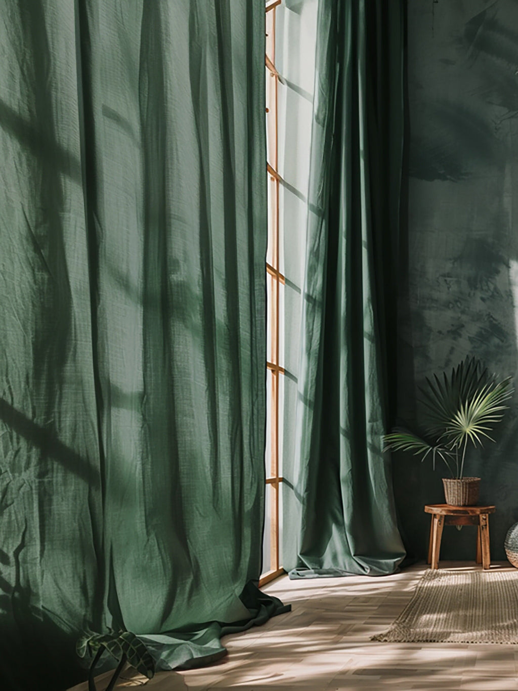 READY TO SHIP Pine green blackout linen curtains with rod pocket 2 panels Blackout lining Medium weight linen