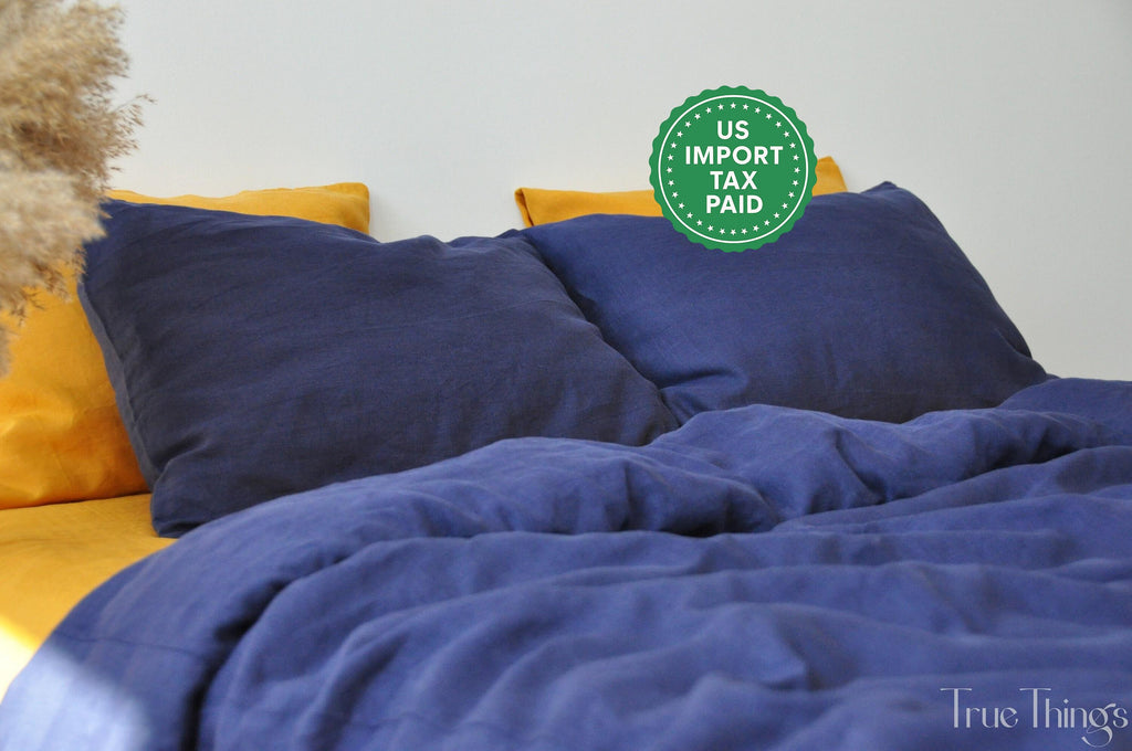 READY TO SHIP Indigo linen pillowcase 2 Dark blue pillow cover King Queen Standard Euro Decorative Lumbar, Custom size Envelope closure