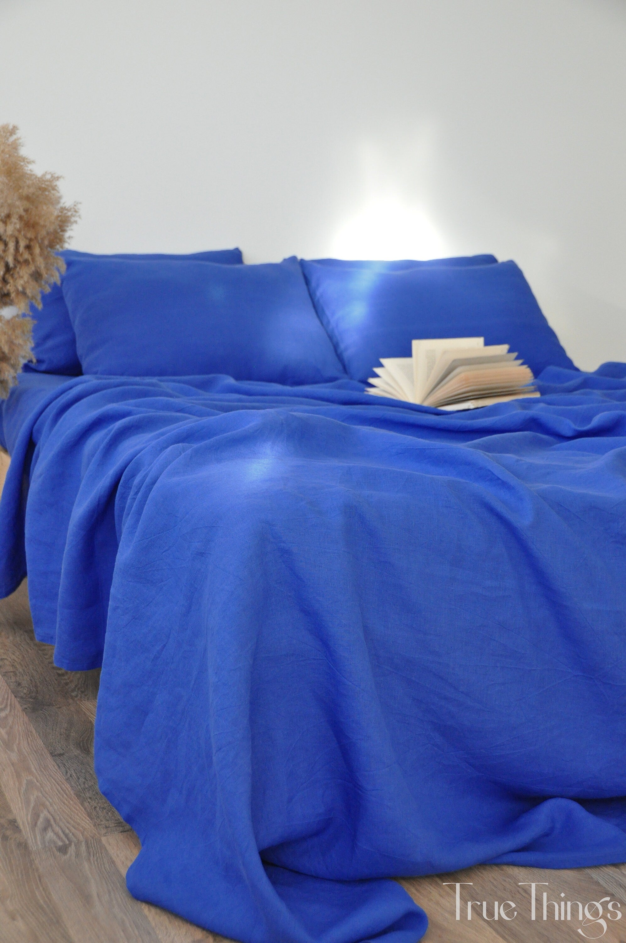 READY TO SHIP from Florida 1 Royal blue 1 flat sheet and 1 fitted sheet and 2 pillowcases Softened linen sheet Stonewashed linen