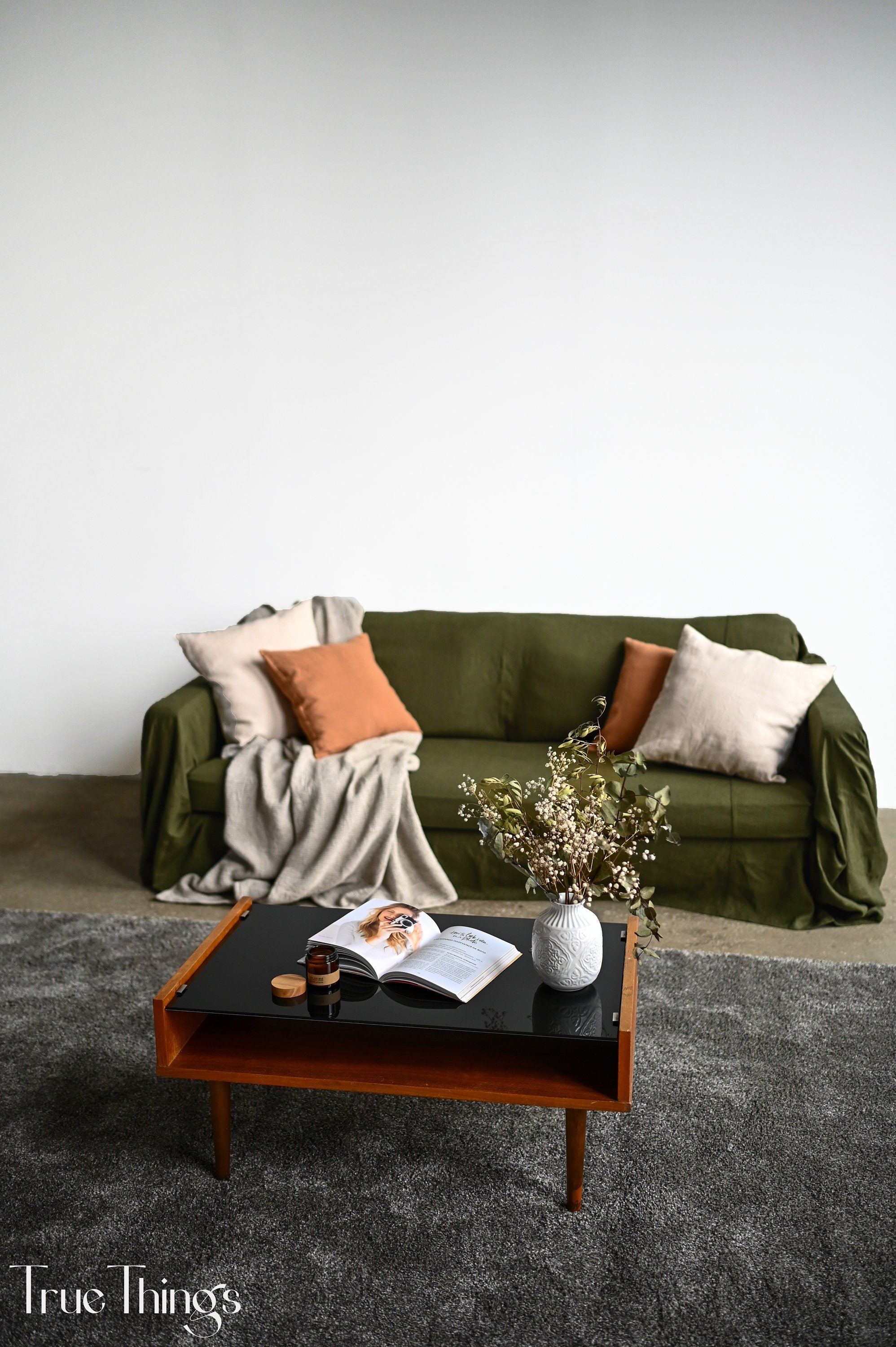 READY TO SHIP from Florida 1 Dark olive linen sofa slipcover Couch throw Softened linen drop cloth couch cover Eco friendly bedspread Custom