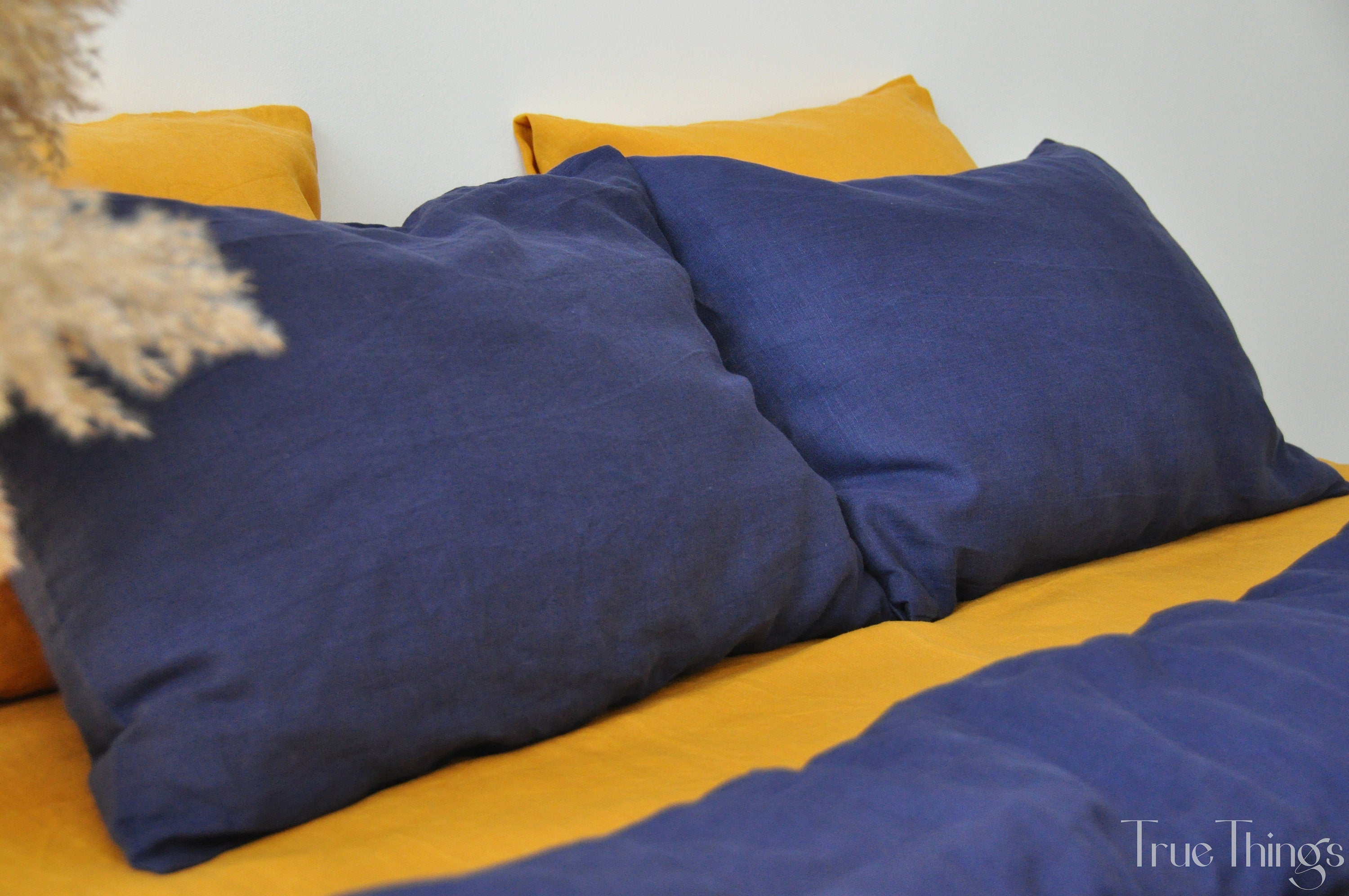 READY TO SHIP Indigo linen pillowcase 2 Dark blue pillow cover King Queen Standard Euro Decorative Lumbar, Custom size Envelope closure