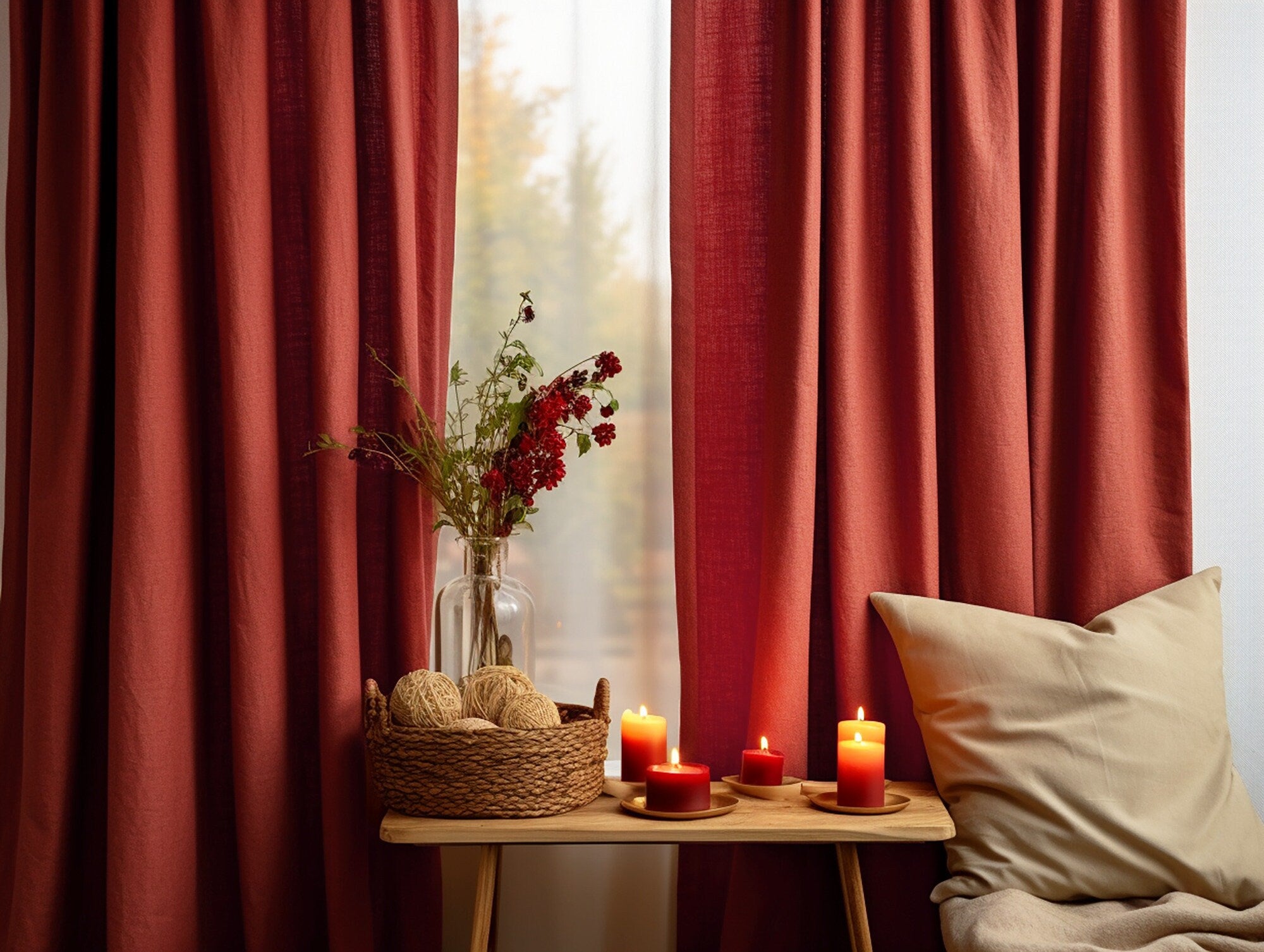 READY TO SHIP Redwood linen curtains with or without cotton lining 2 panels Stonewashed Rod pocket eyelets hanging type