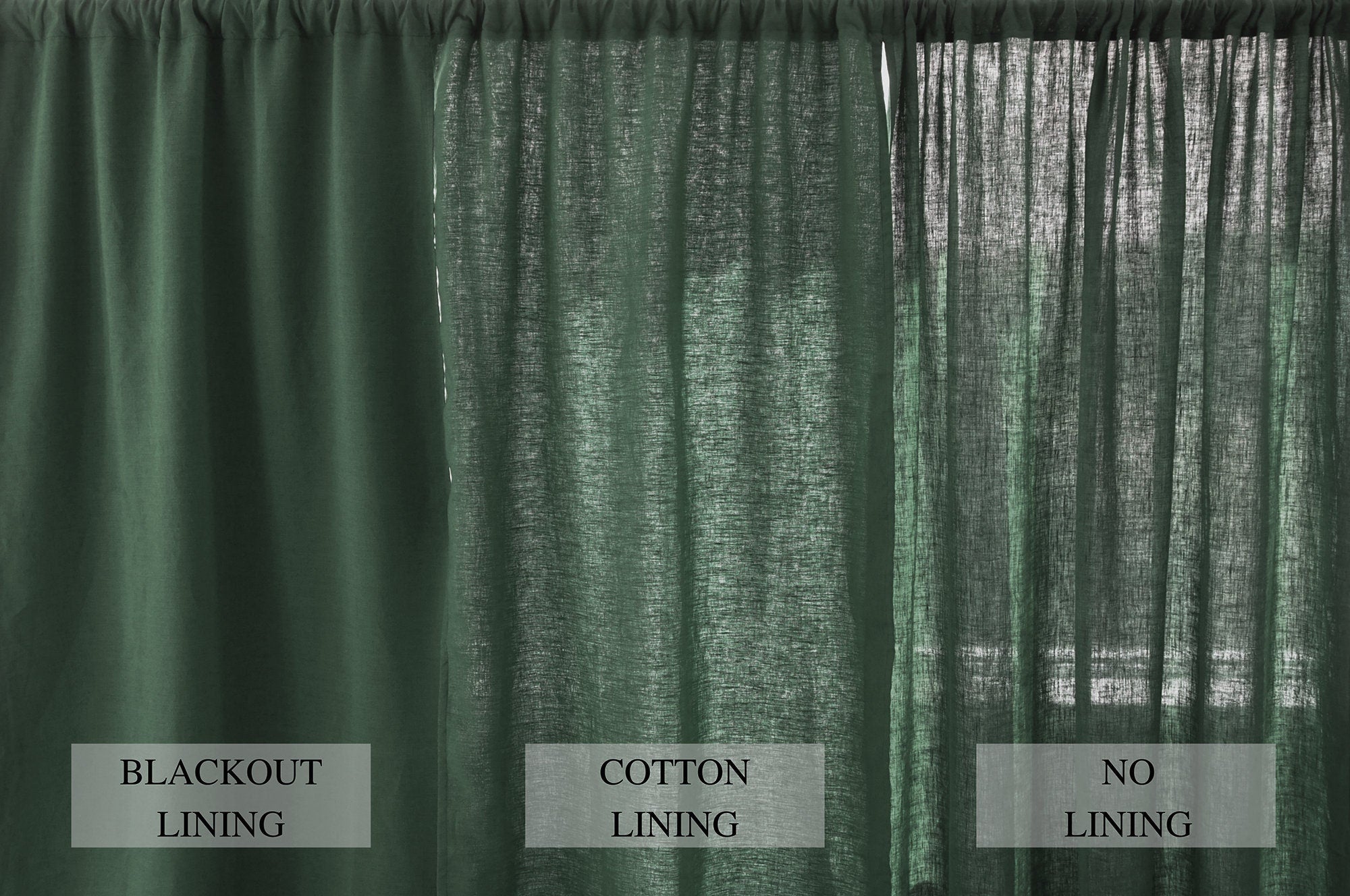 READY TO SHIP Pine green blackout linen curtains with rod pocket 2 panels Blackout lining Medium weight linen
