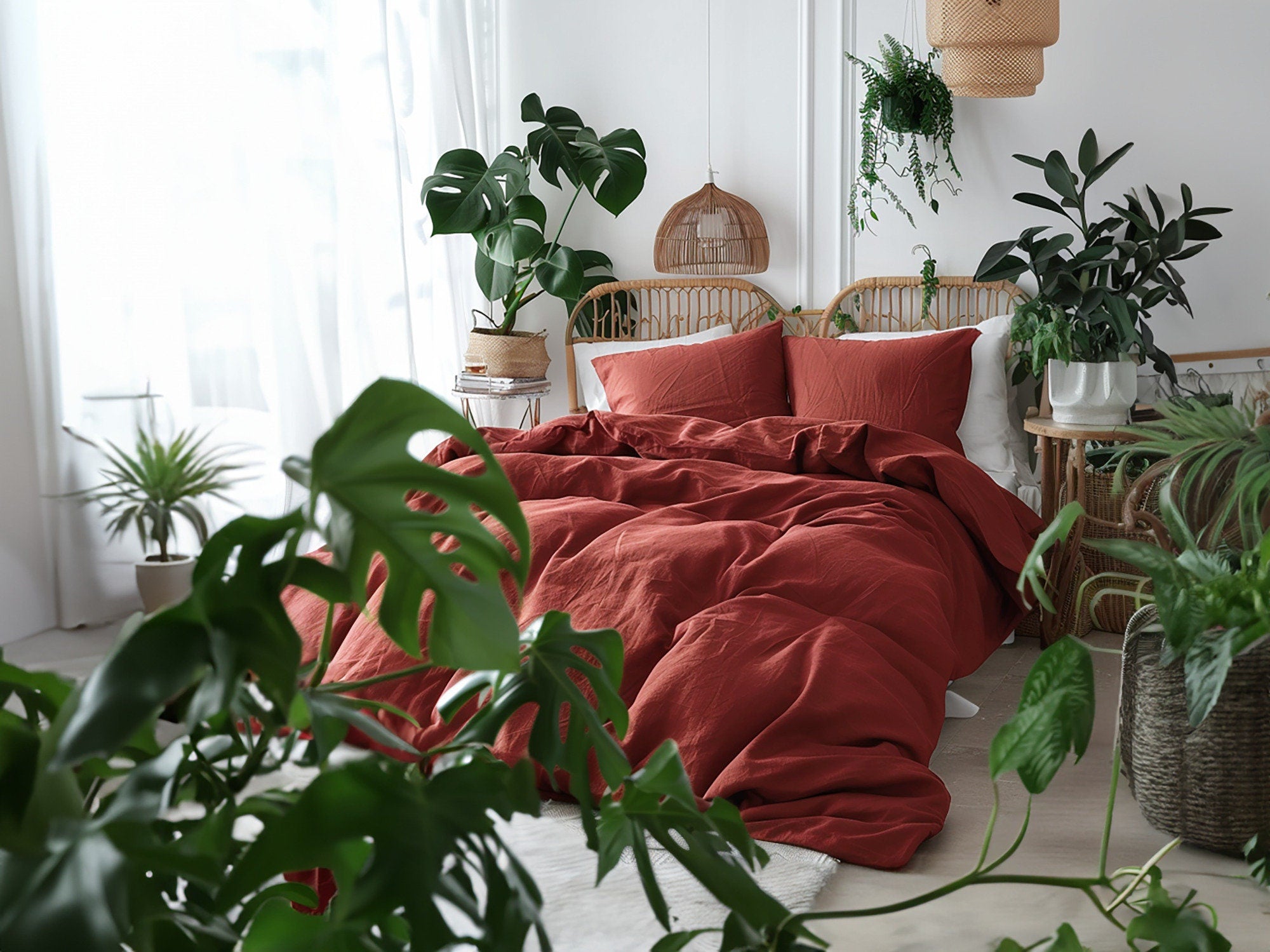 READY TO SHIP Set of 2 Redwood linen pillowcases Super Standard Envelope closure Red brown linen pillow cover
