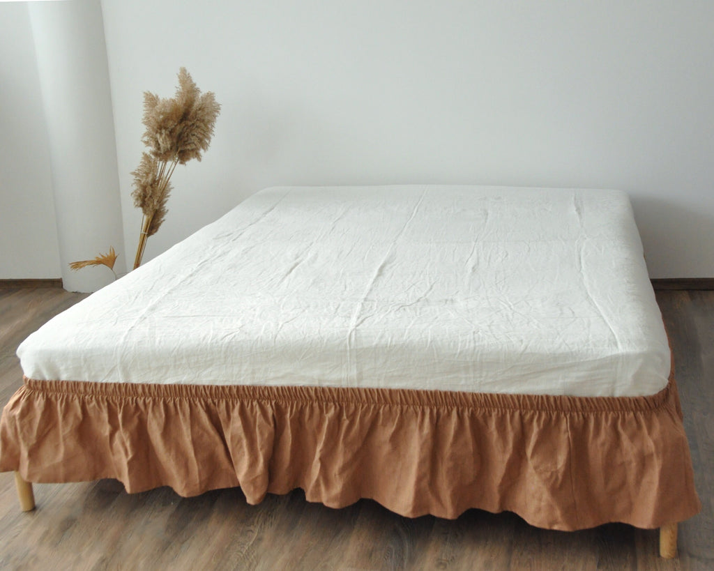 READY TO SHIP Twin clay linen wrap around bed skirt Softened linen bed skirt Stonewashed linen Wedding gift Brown bed skirt