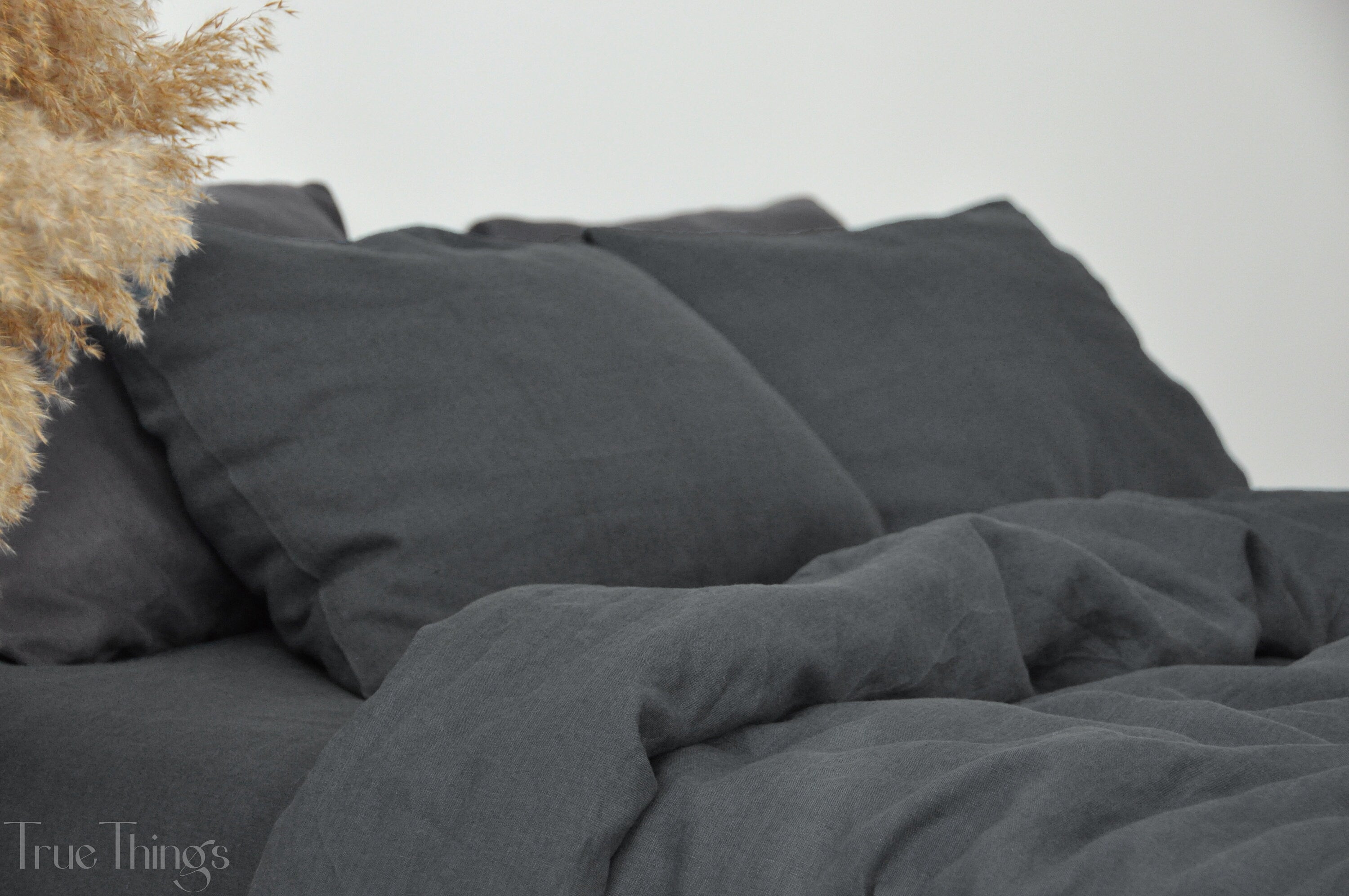 READY TO SHIP Charcoal linen duvet cover 1 duvet cover Softened linen Washed black comforter cover Quilt cover Ribbon ties