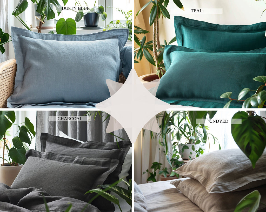 READY TO SHIP from Florida 2 Gray sage linen Oxford sham Green gray sham pillow cover King Queen Standard Euro Decorative, Envelope closure