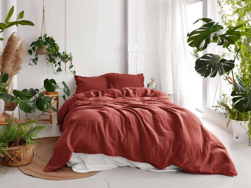 READY TO SHIP Set of 2 Redwood linen pillowcases Super Standard Envelope closure Red brown linen pillow cover