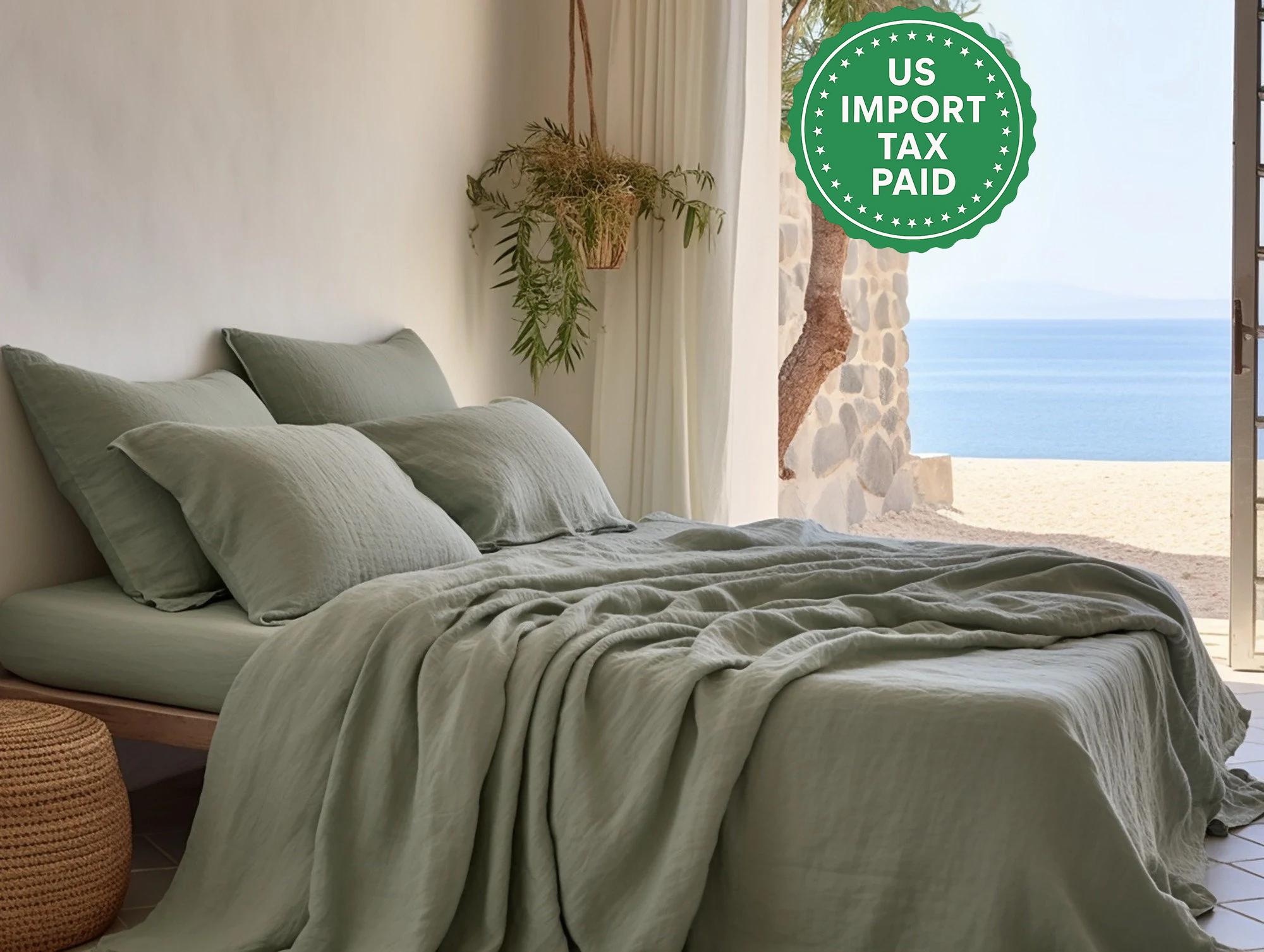 READY TO SHIP Gray sage linen pillowcase 2 Green pillow cover King Queen Standard Euro Decorative Australian, Custom size Envelope closure