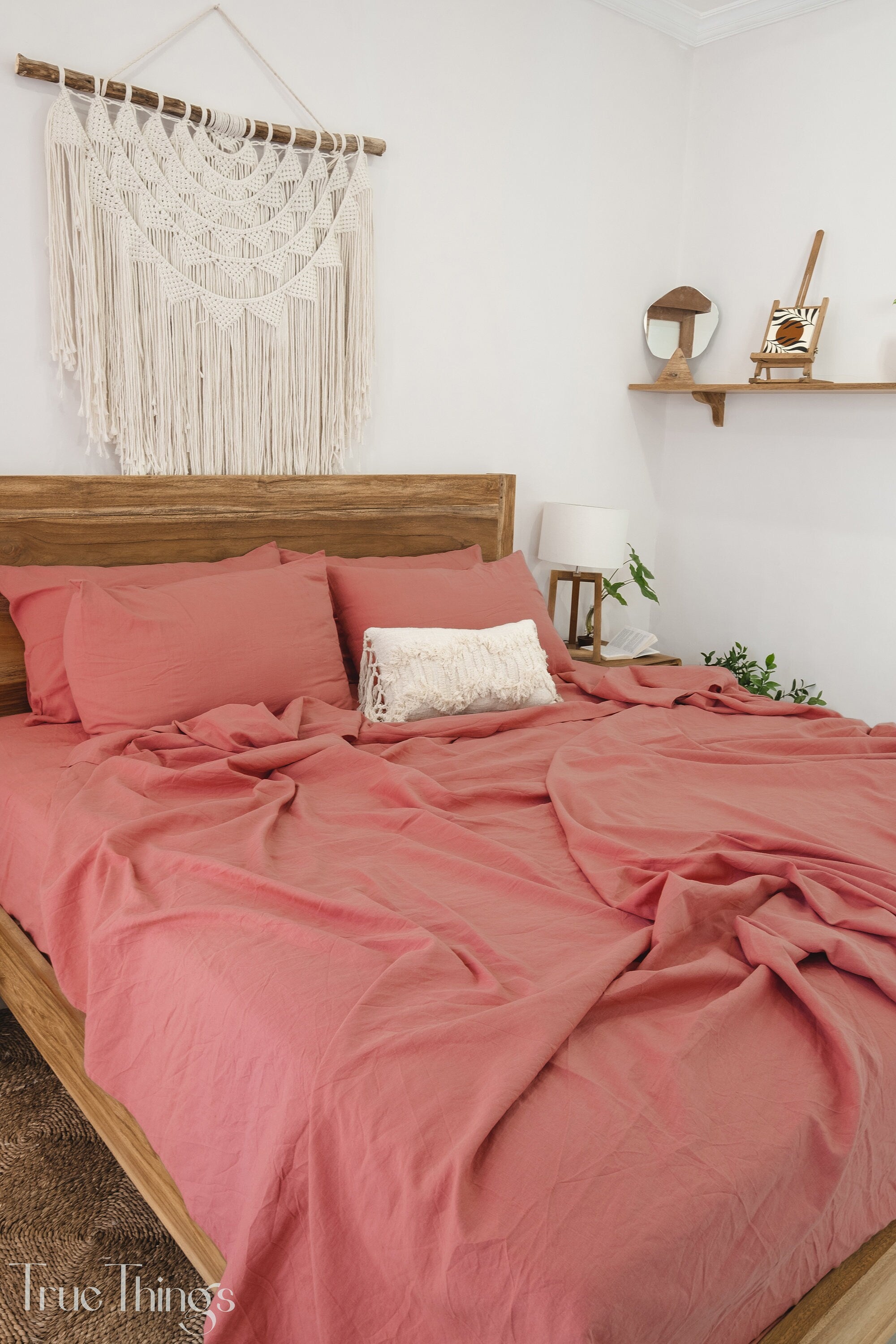 READY TO SHIP Rust pink linen fitted sheet 1 Fitted sheet Softened linen sheet Stonewashed linen Linen bedsheet Pink fitted sheet