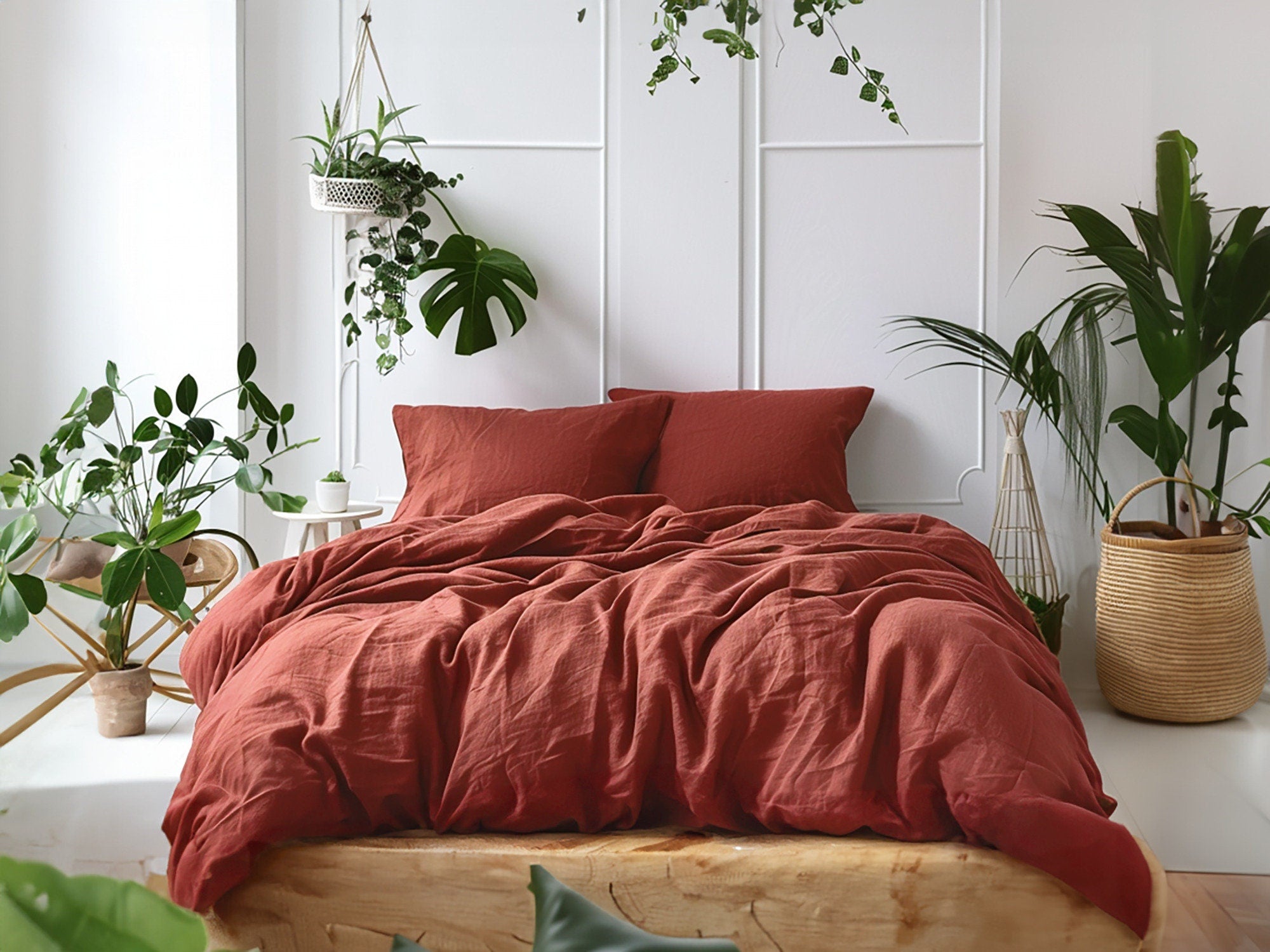READY TO SHIP Set of 2 Redwood linen pillowcases Super Standard Envelope closure Red brown linen pillow cover