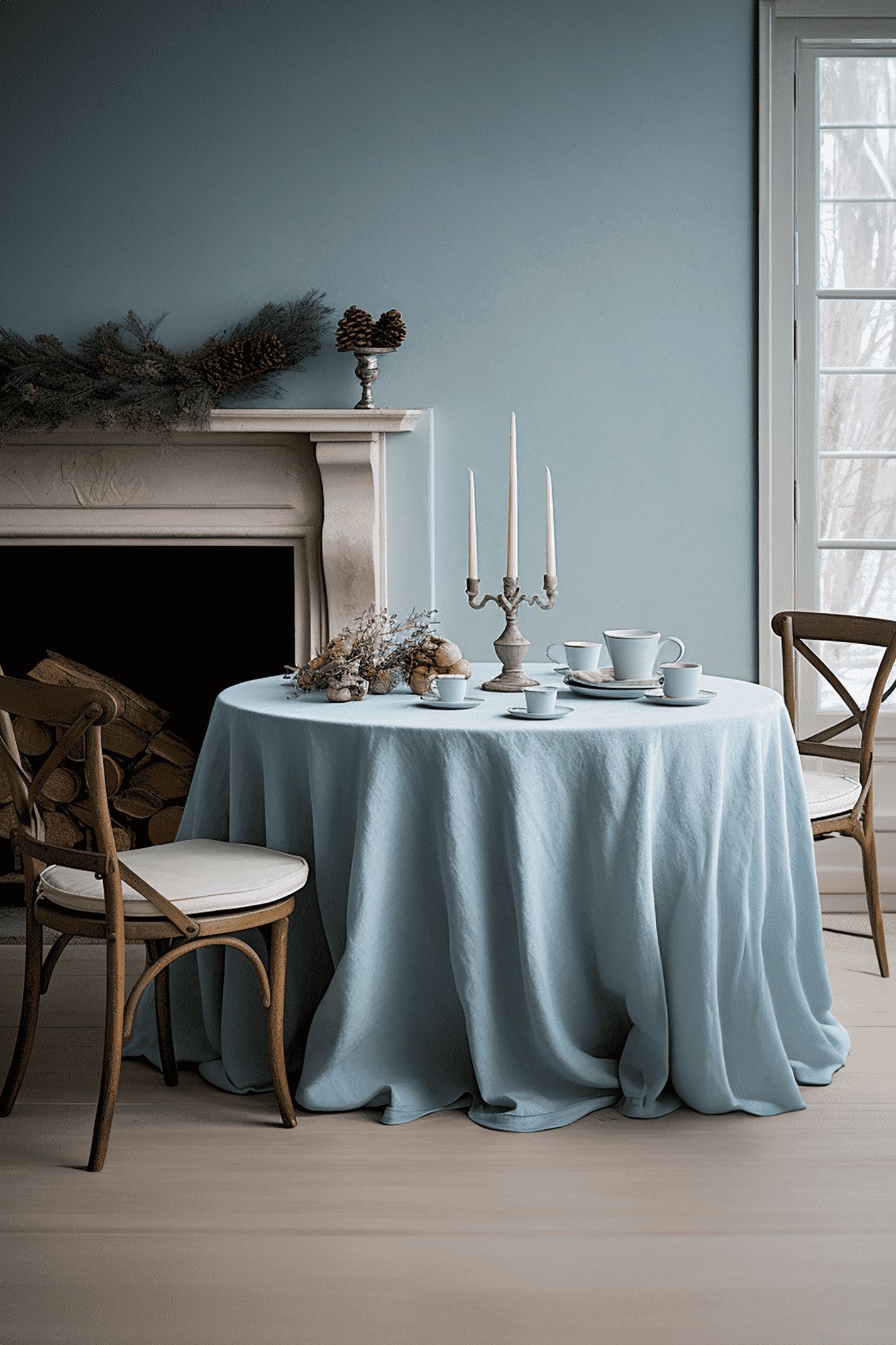 Sky blue tablecloth
