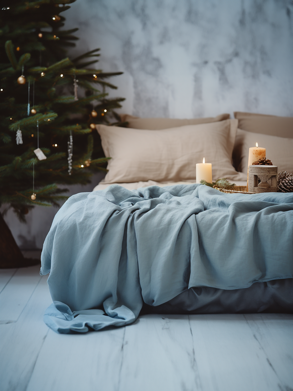 Weihnachts-Himmelblaue Tagesdecke