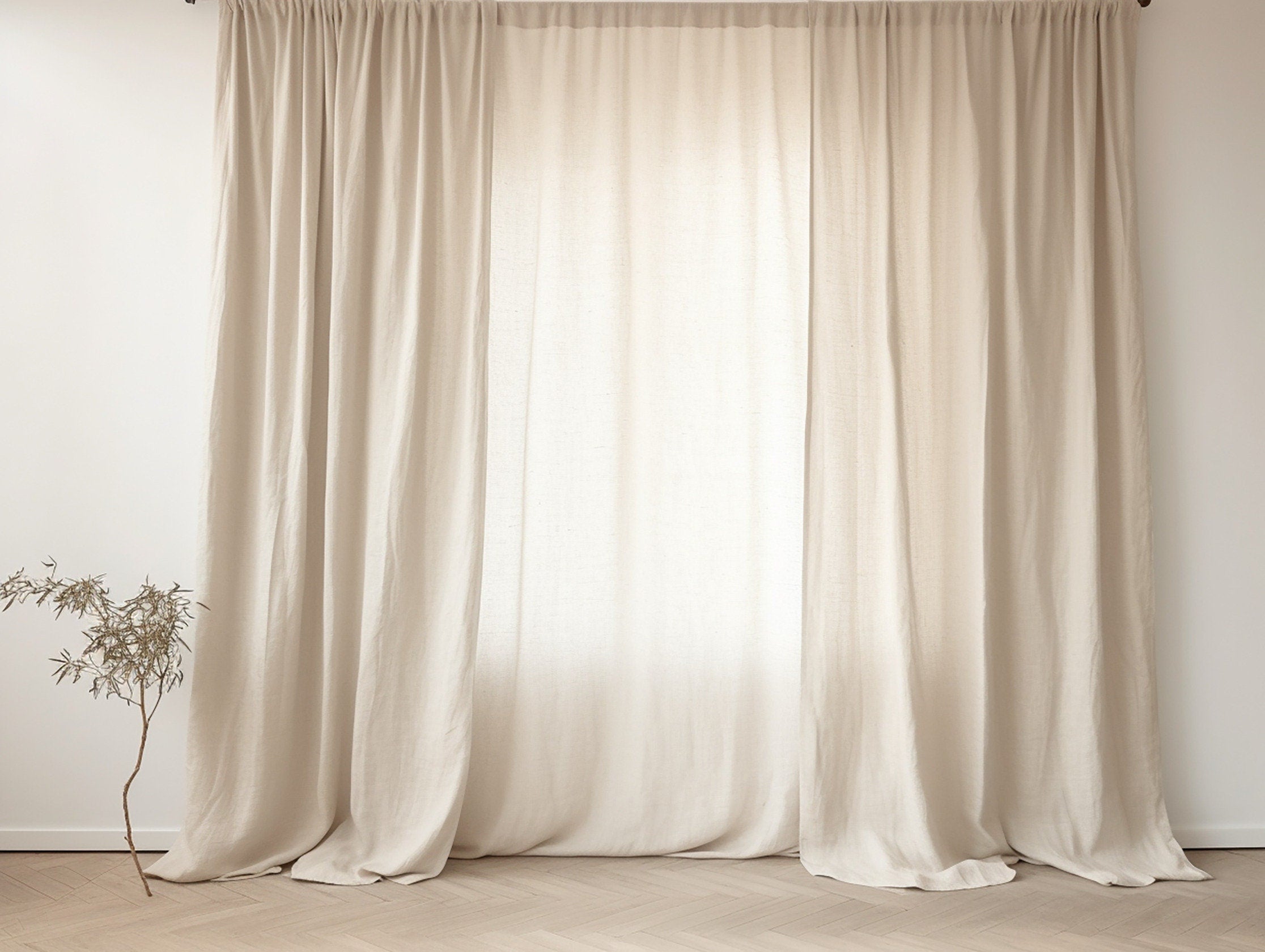 READY TO SHIP Undyed regular linen curtains 2 panels Unlined Cotton Blackout lining Medium weight linen