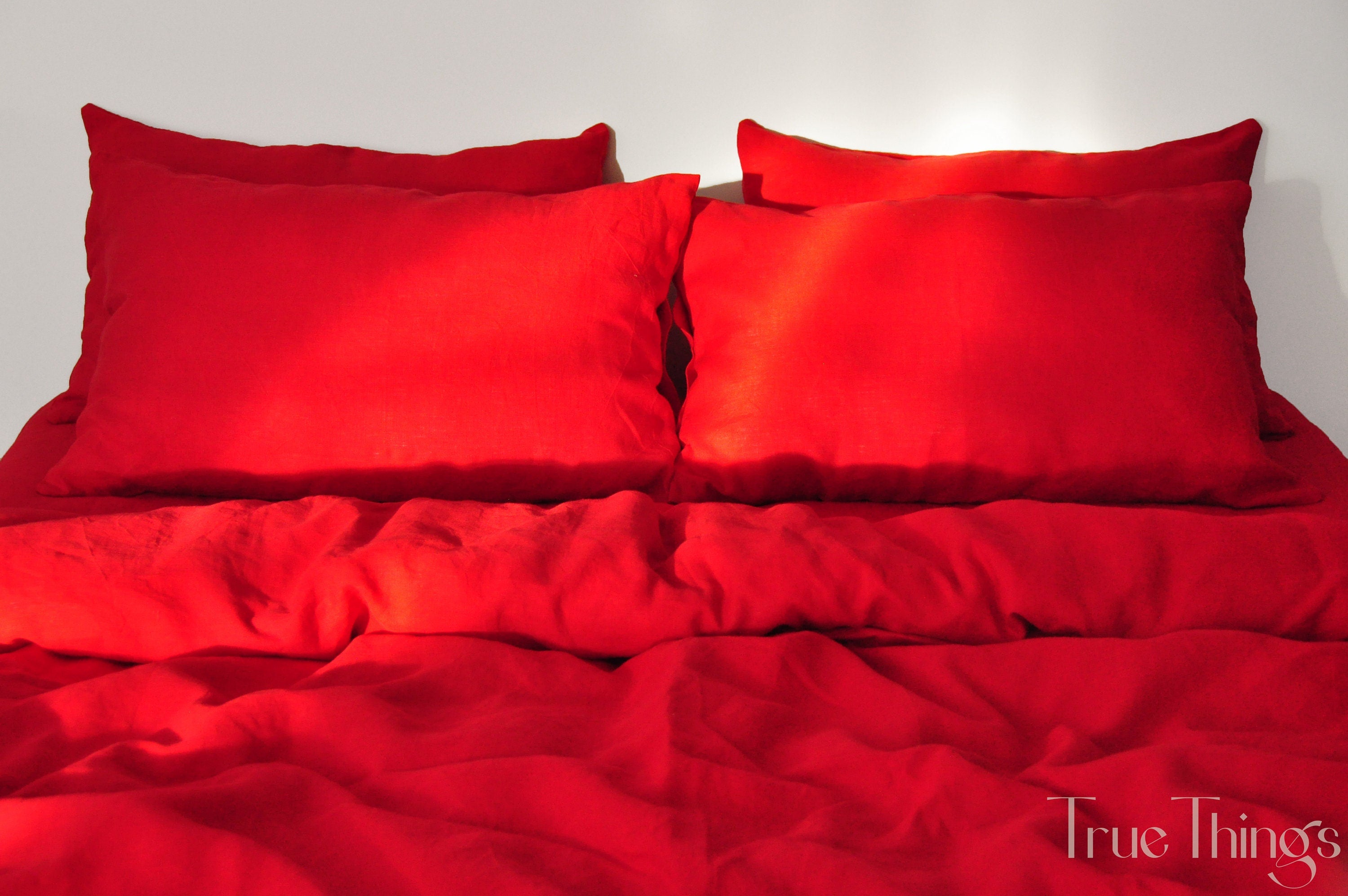 READY TO SHIP Scarlet red linen duvet cover 1 duvet cover Softened linen Red comforter cover Quilt cover Coconut buttons   Ribbon ties