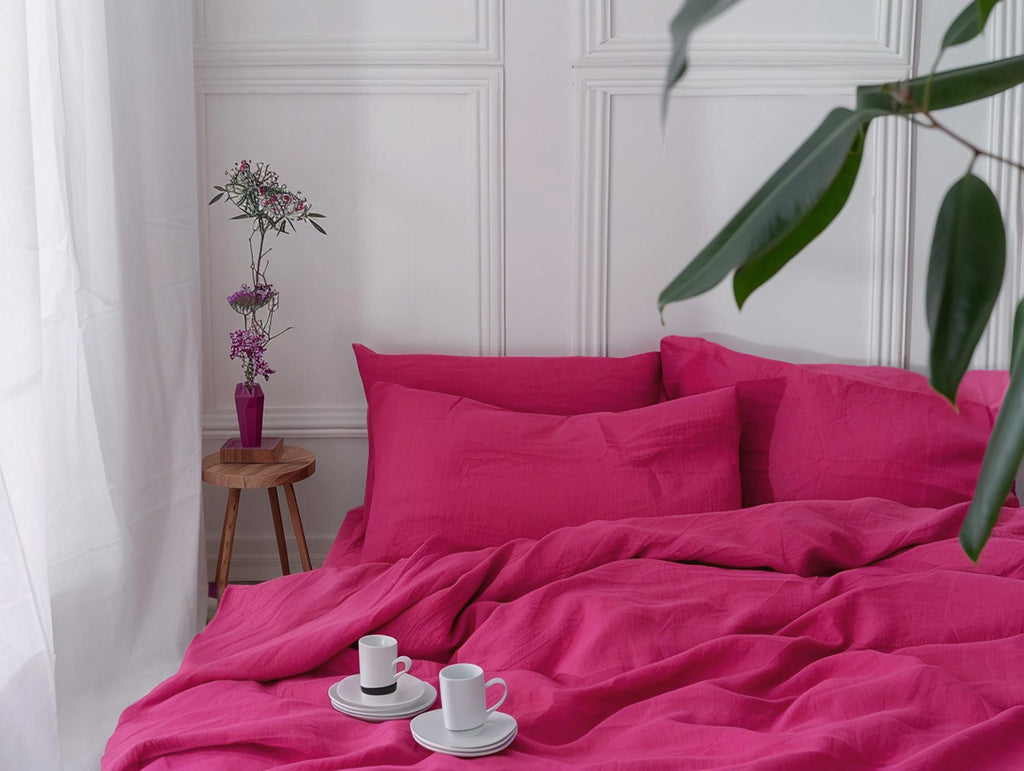 READY TO SHIP Fuchsia linen flat sheet 1 Flat sheet Softened linen sheet Stonewashed linen Pink linen bedsheet Farmhouse decor