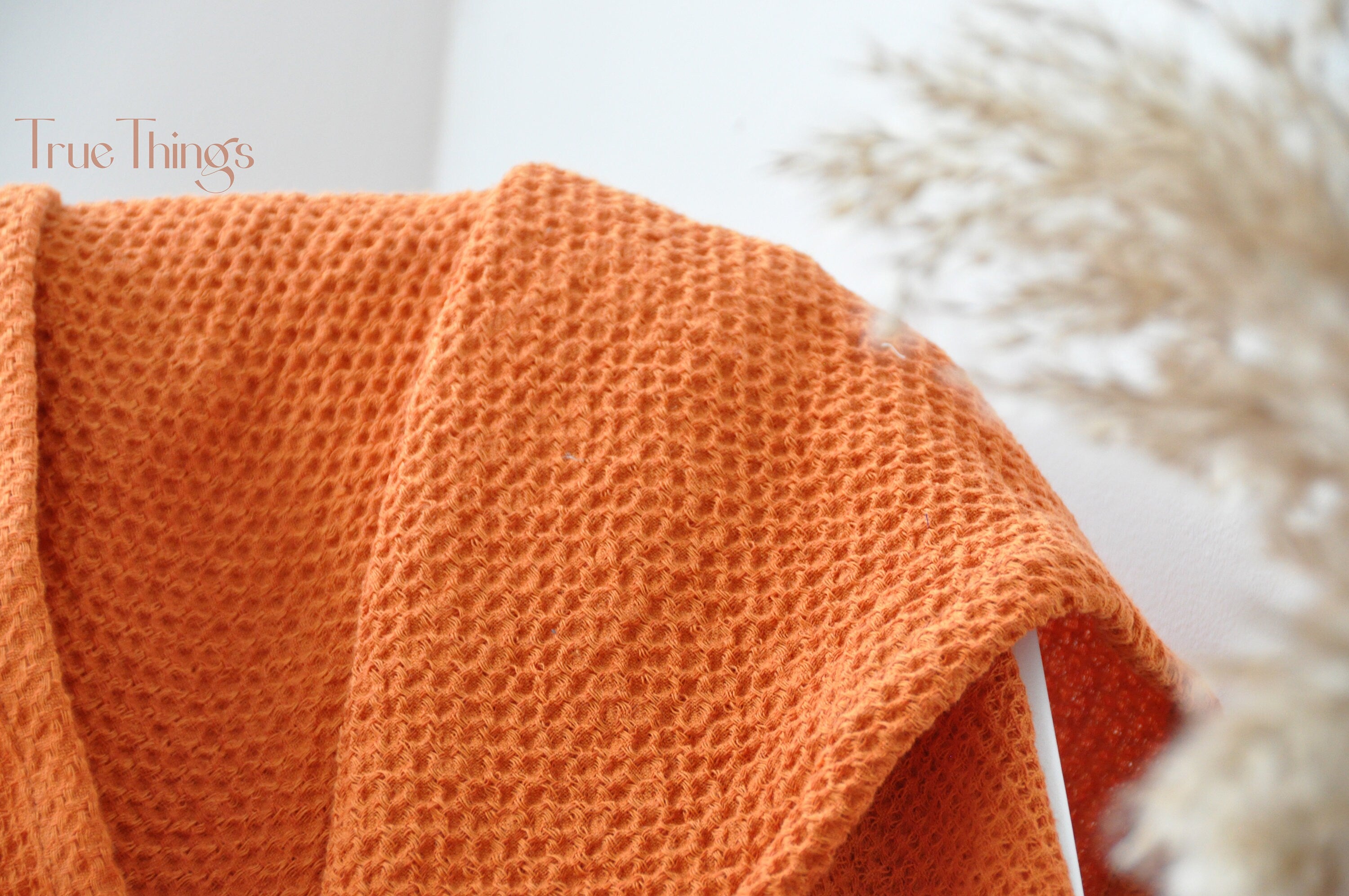READY TO SHIP Rust waffle linen coverlet Softened linen Heavy weight TwinXL size orange bed cover