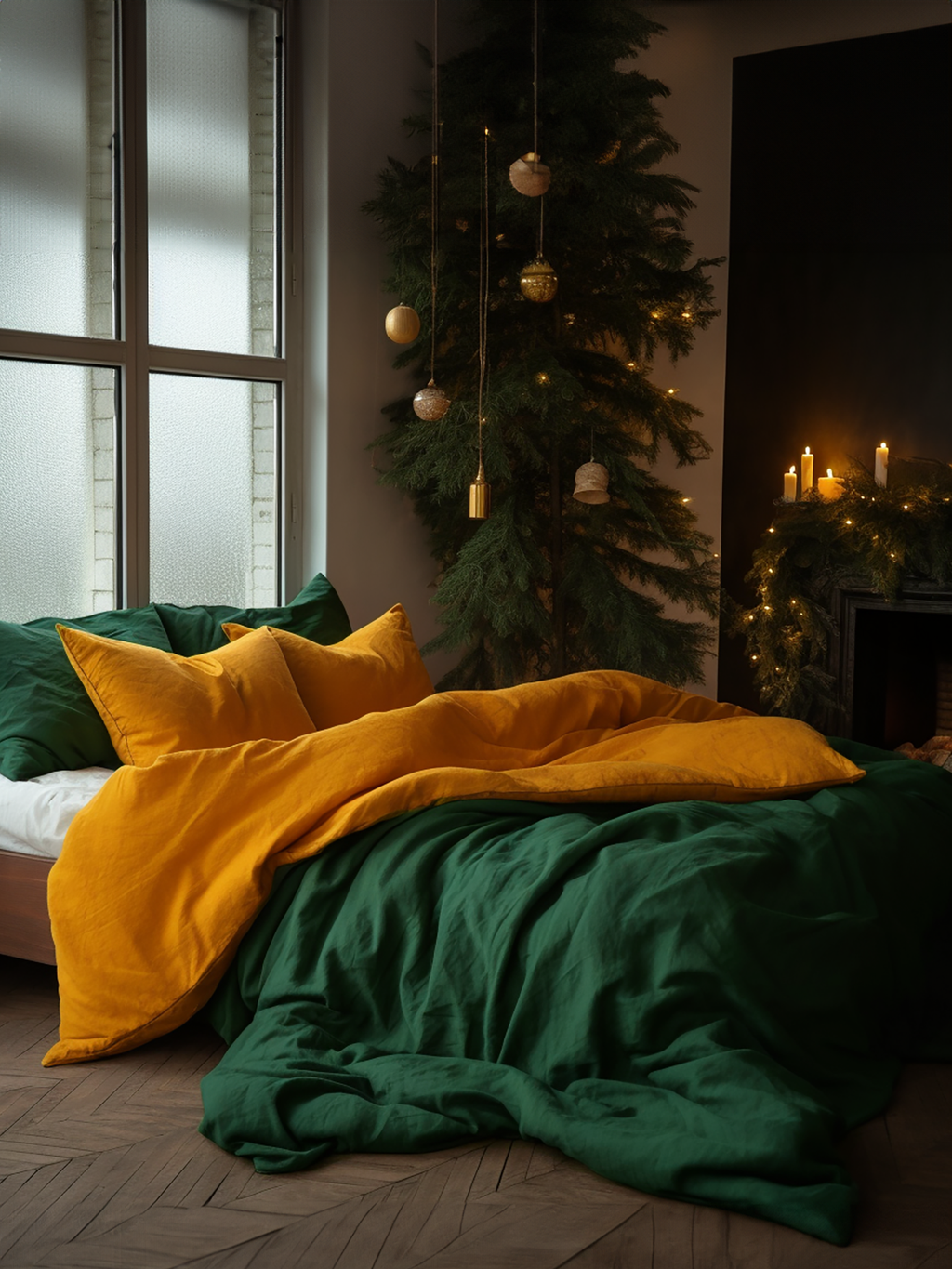 Waldgrüner Bettüberwurf "Weihnachten"
