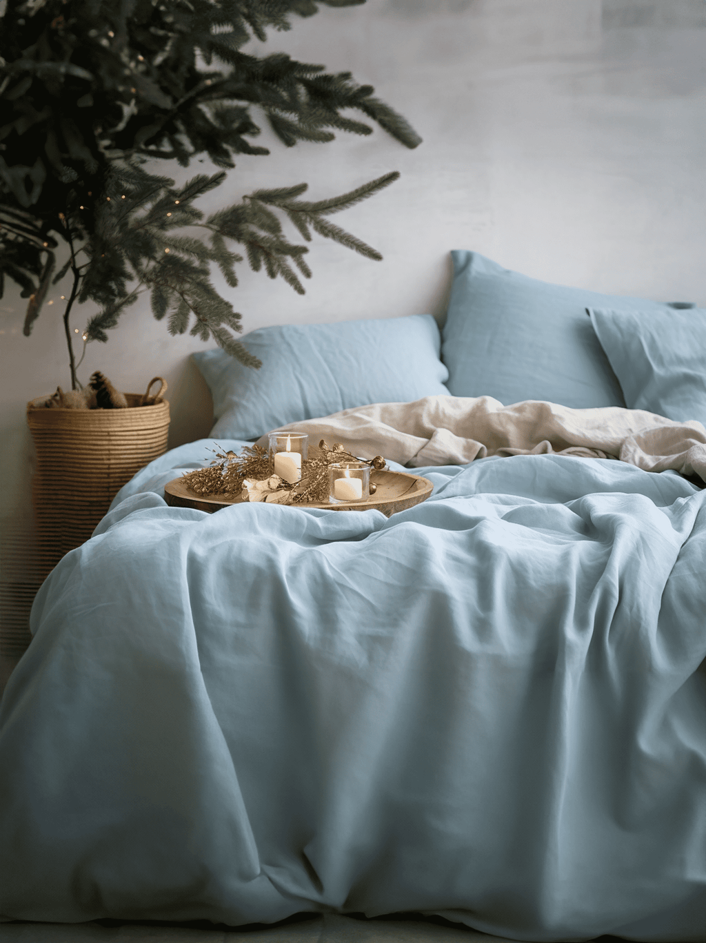 Housse de couette Noël bleu ciel