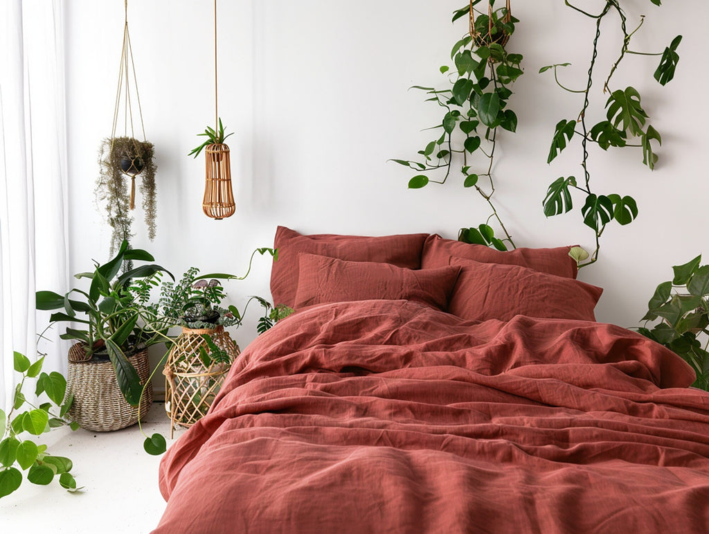 READY TO SHIP Set of 2 Redwood linen pillowcases Super Standard Envelope closure Red brown linen pillow cover