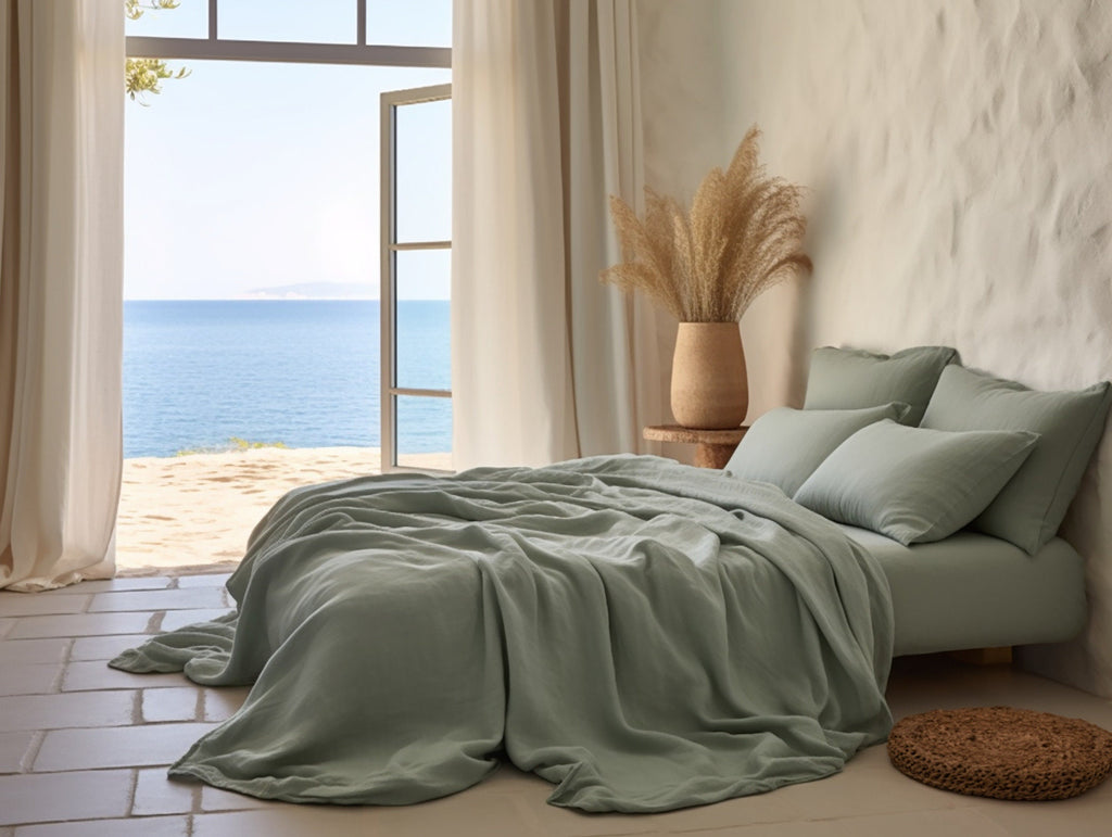 READY TO SHIP Gray sage linen fitted sheet 1 Fitted sheet Softened linen sheet Stonewashed linen Linen bedsheet