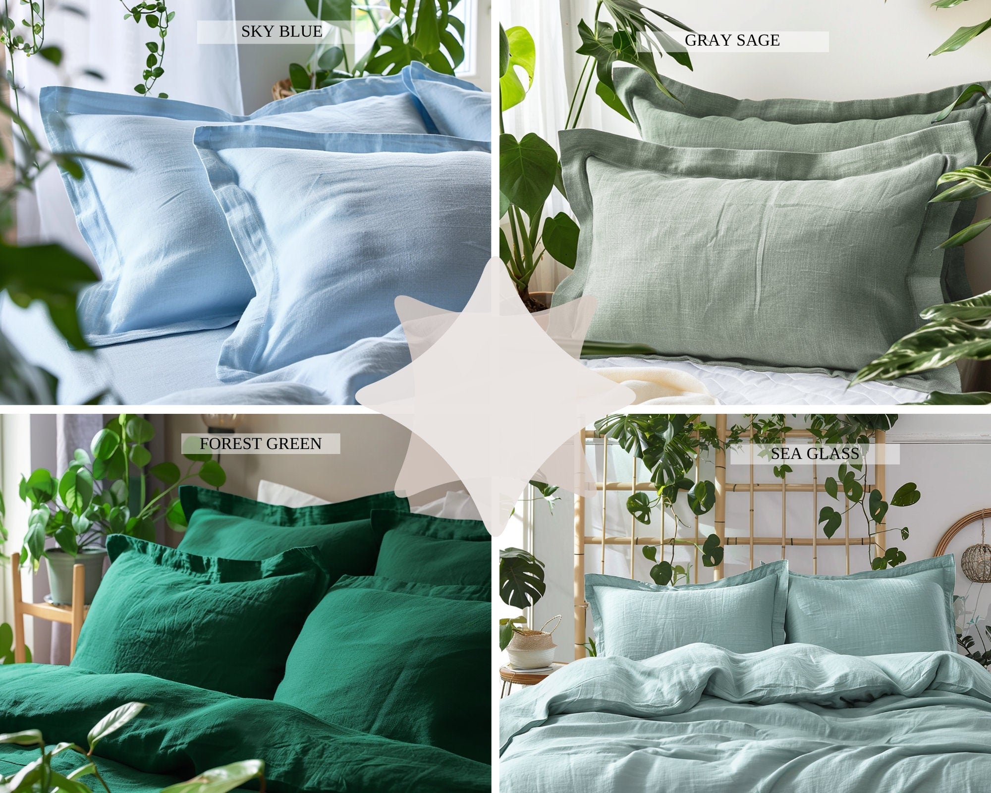 READY TO SHIP from Florida 2 Gray sage linen Oxford sham Green gray sham pillow cover King Queen Standard Euro Decorative, Envelope closure