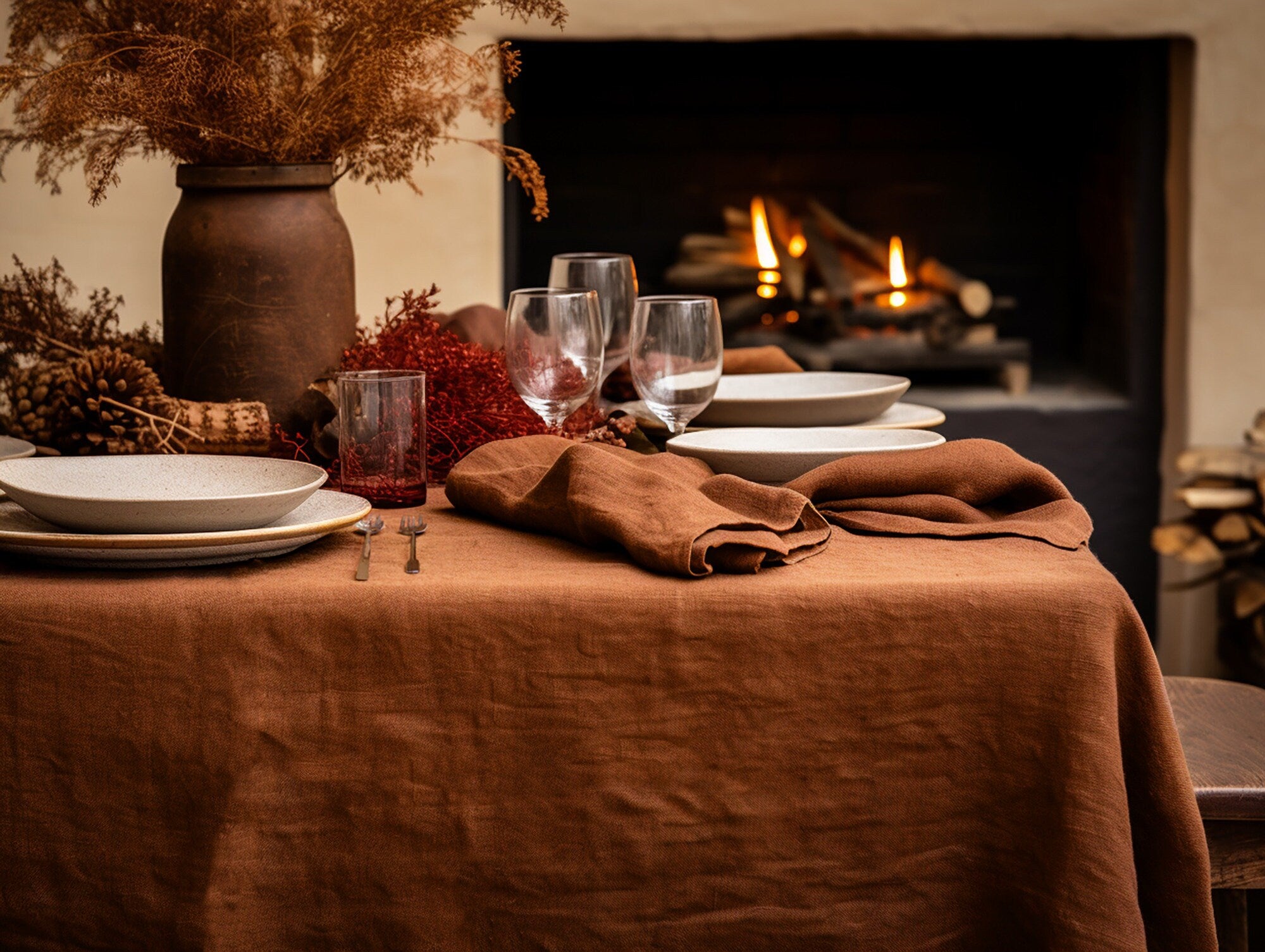 READY TO SHIP from Florida 1 Cinnamon rectangle linen tablecloth Christmas theme round square tablecloth linen table cloth Custom sizes