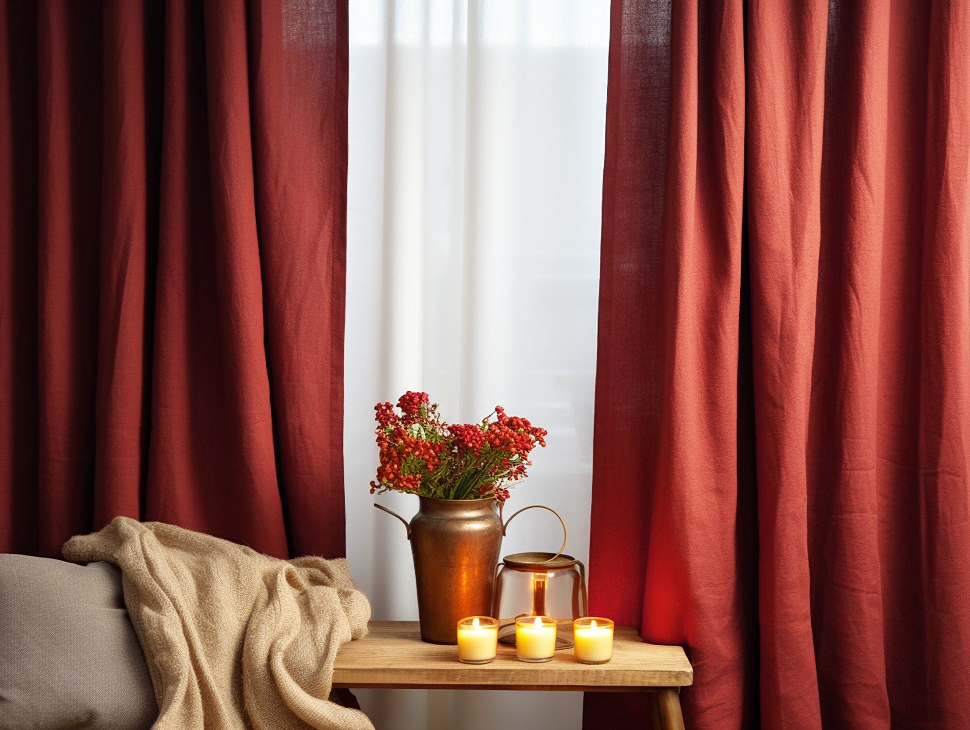 READY TO SHIP Redwood linen curtains with or without cotton lining 2 panels Stonewashed Rod pocket eyelets hanging type