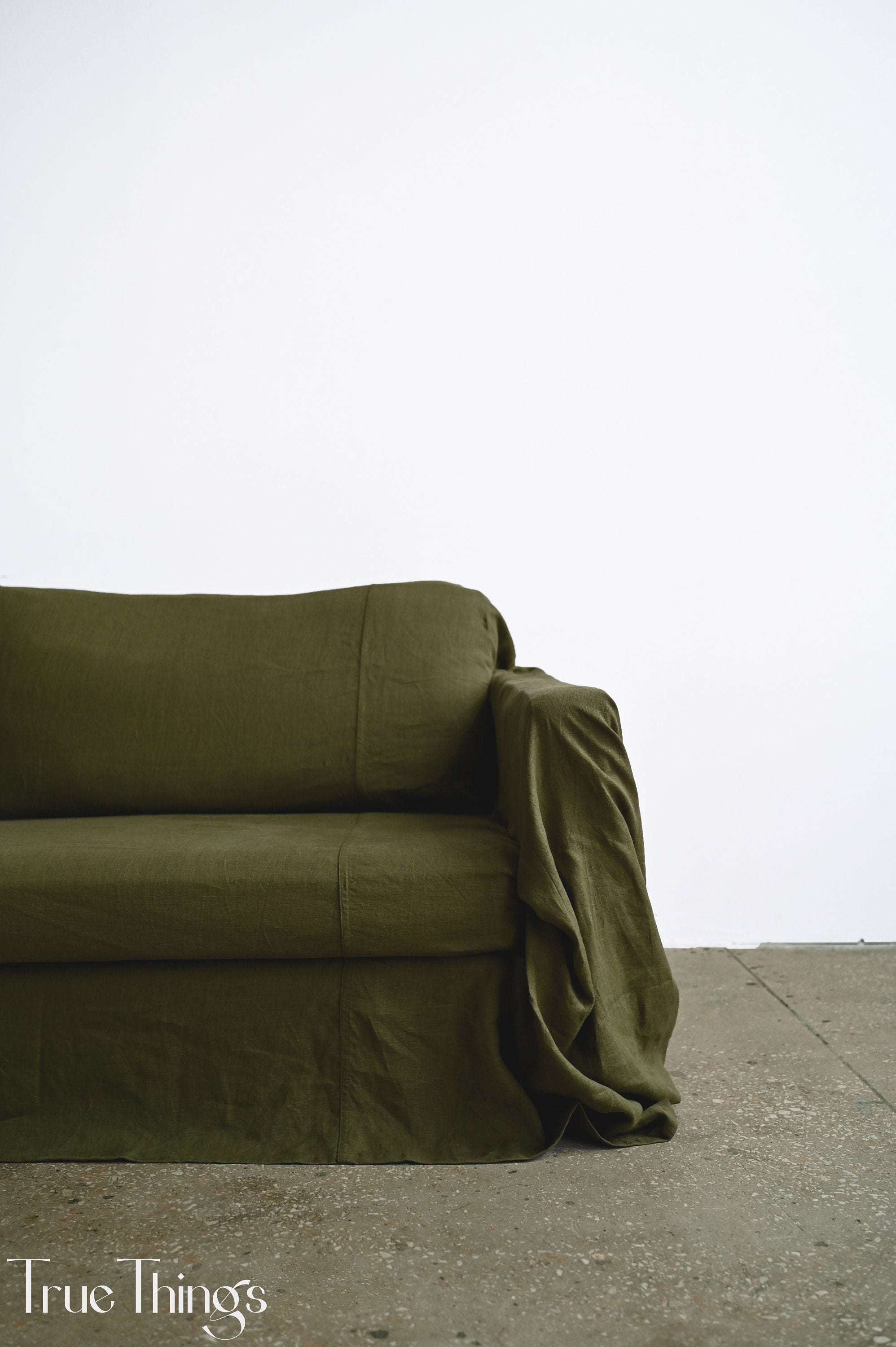 READY TO SHIP from Florida 1 Dark olive linen sofa slipcover Couch throw Softened linen drop cloth couch cover Eco friendly bedspread Custom
