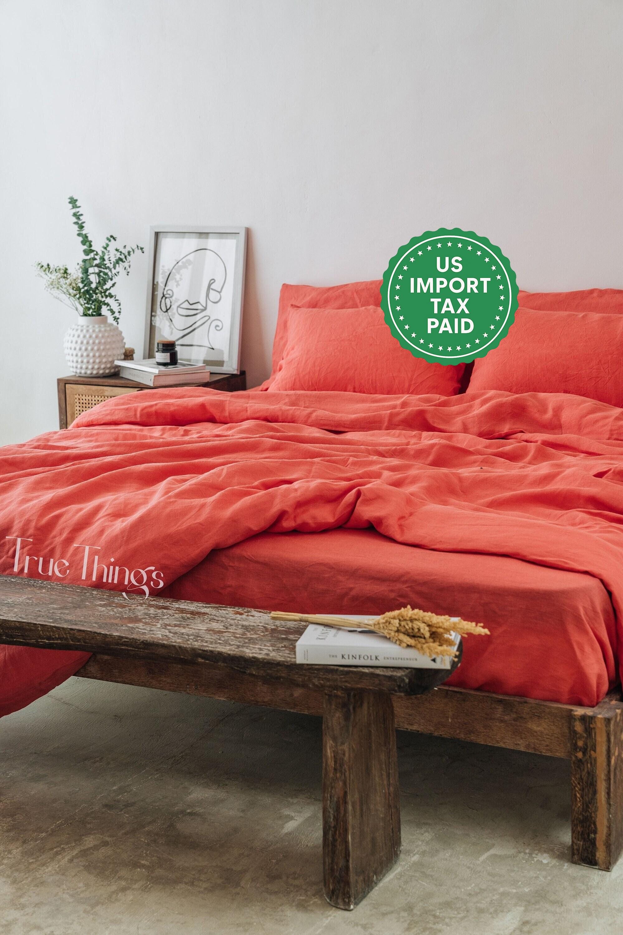 READY TO SHIP Coral linen pillowcase 1 Coral pillow cover King Queen Standard Euro Decorative Australian, Lumbar, Custom Envelope closure