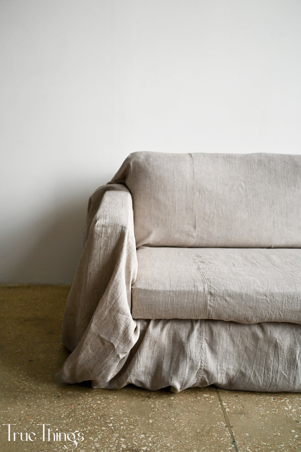 READY TO SHIP Undyed linen sofa slipcover Couch throw Softened linen drop cloth couch cover Eco friendly bedspread