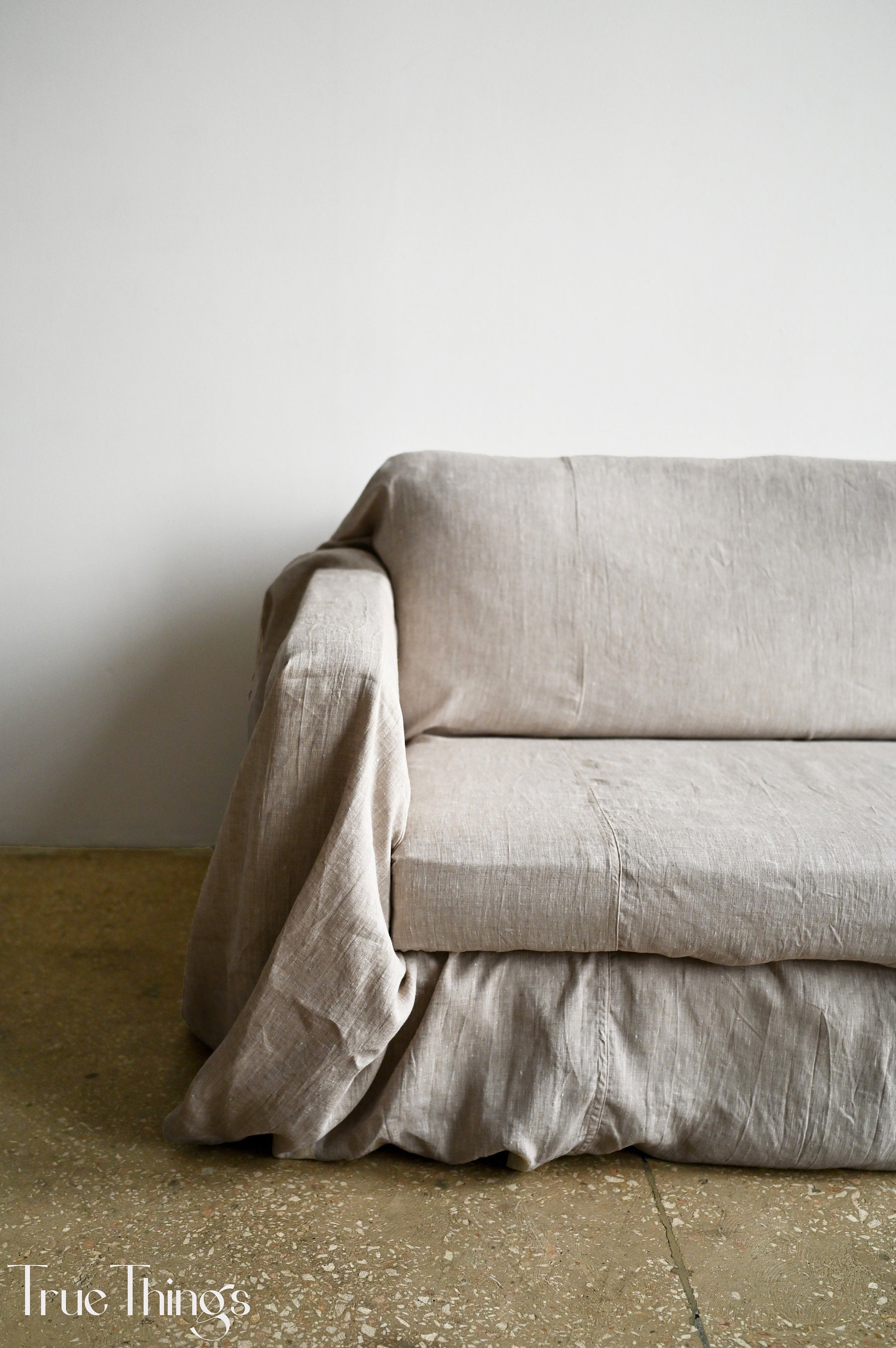 READY TO SHIP Undyed linen sofa slipcover Couch throw Softened linen drop cloth couch cover Eco friendly bedspread