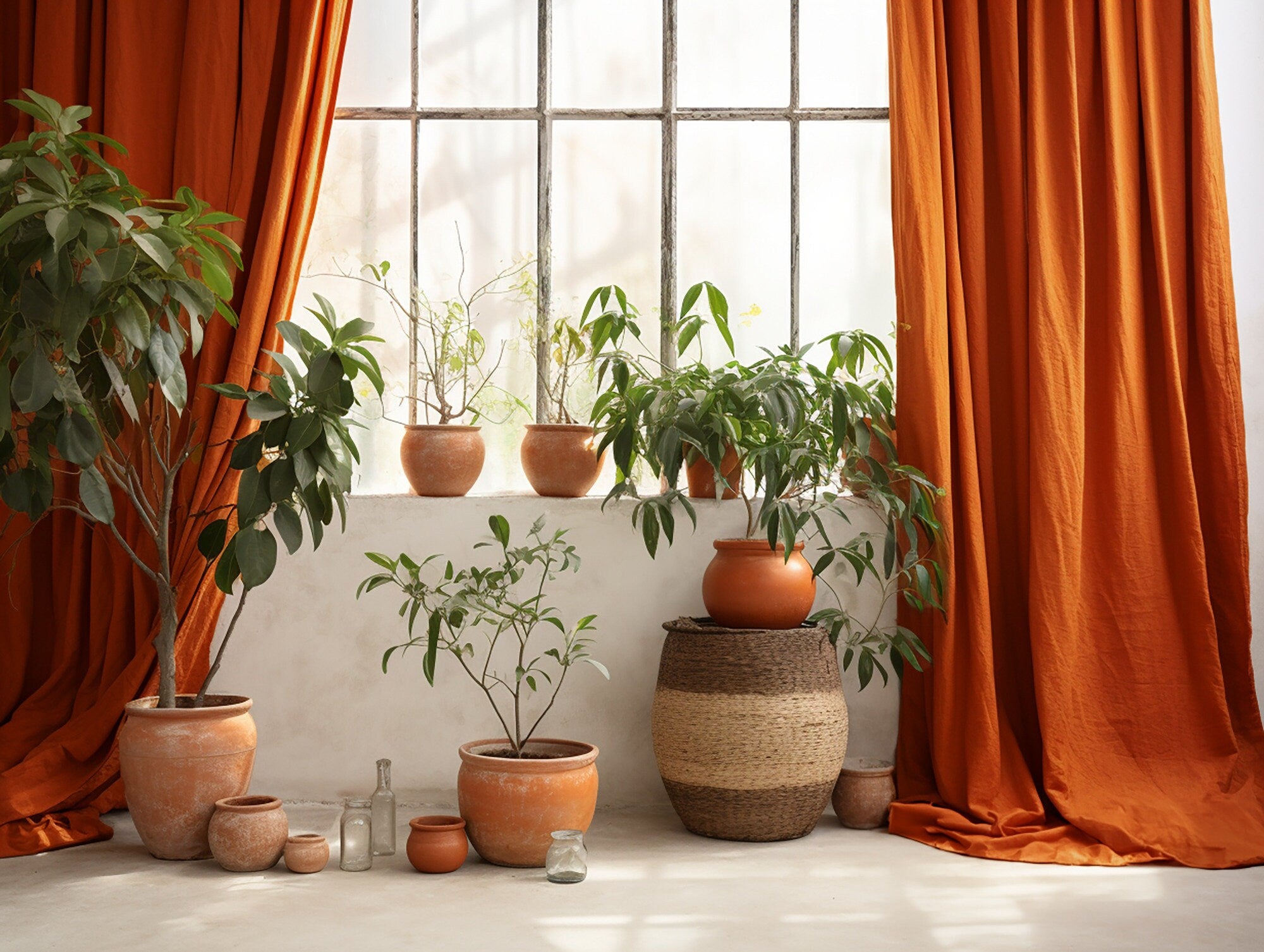 READY TO SHIP from Florida Burnt orange regular and blackout linen curtains 1 panel Unlined Cotton Blackout lining Custom size