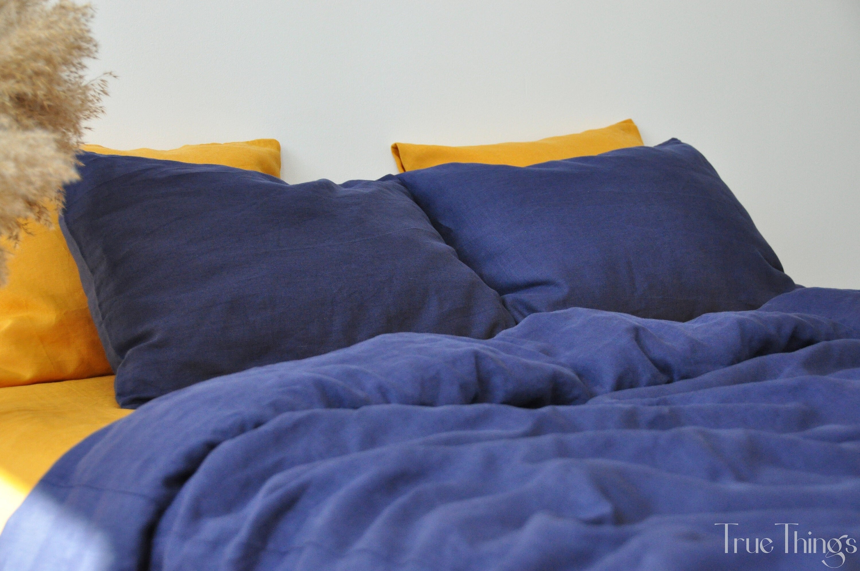 READY TO SHIP Indigo linen pillowcase 2 Dark blue pillow cover King Queen Standard Euro Decorative Lumbar, Custom size Envelope closure