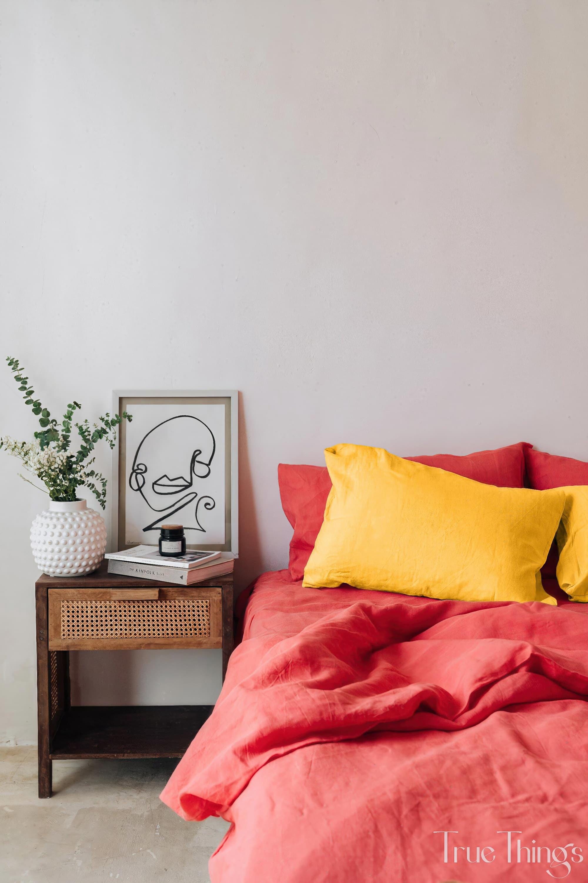 READY TO SHIP Coral Bright yellow dual-color linen pillowcase Coral pillow cover King Queen Standard Euro Decorative, Envelope closure