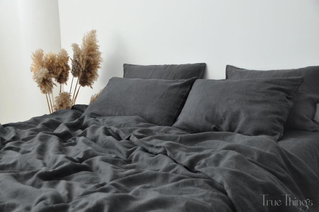 READY TO SHIP Dark gray linen pillowcase 1 Custom dark gray pillow cover Standard Euro Decorative Lumbar, Custom size Envelope closure