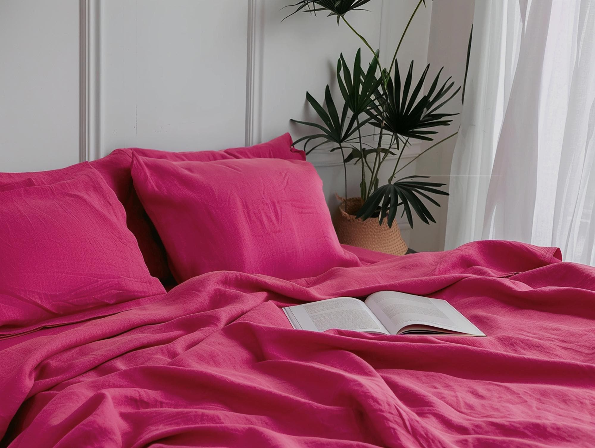 READY TO SHIP Fuchsia linen flat sheet 1 Flat sheet Softened linen sheet Stonewashed linen Pink linen bedsheet Farmhouse decor