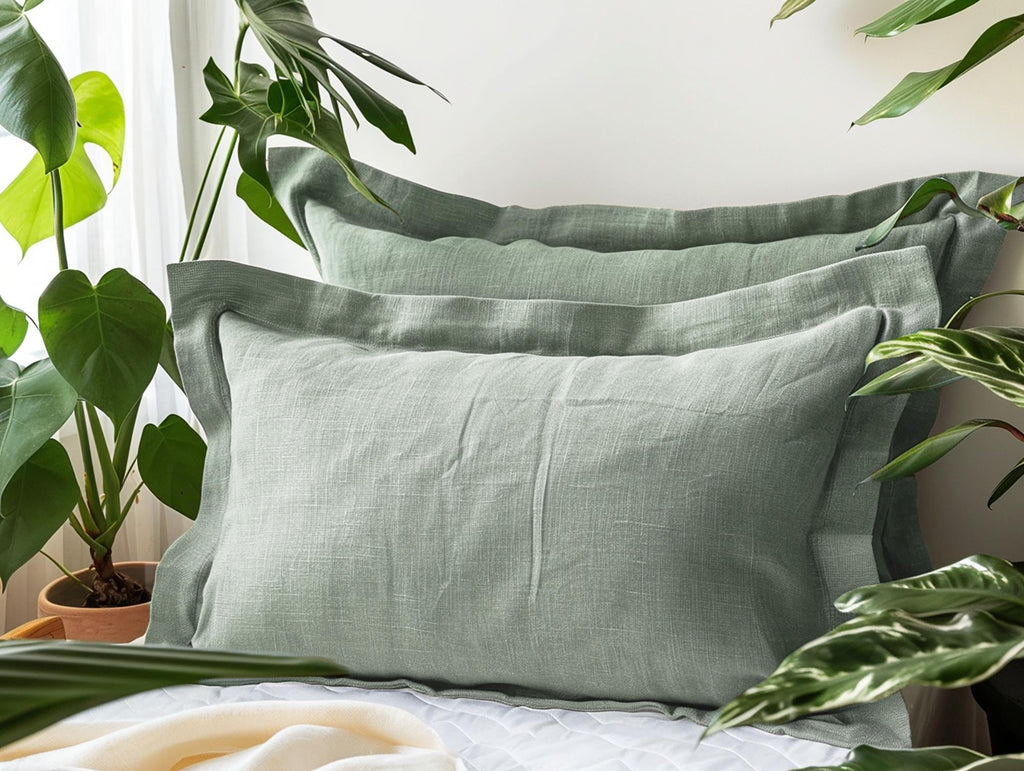 READY TO SHIP from Florida 2 Gray sage linen Oxford sham Green gray sham pillow cover King Queen Standard Euro Decorative, Envelope closure