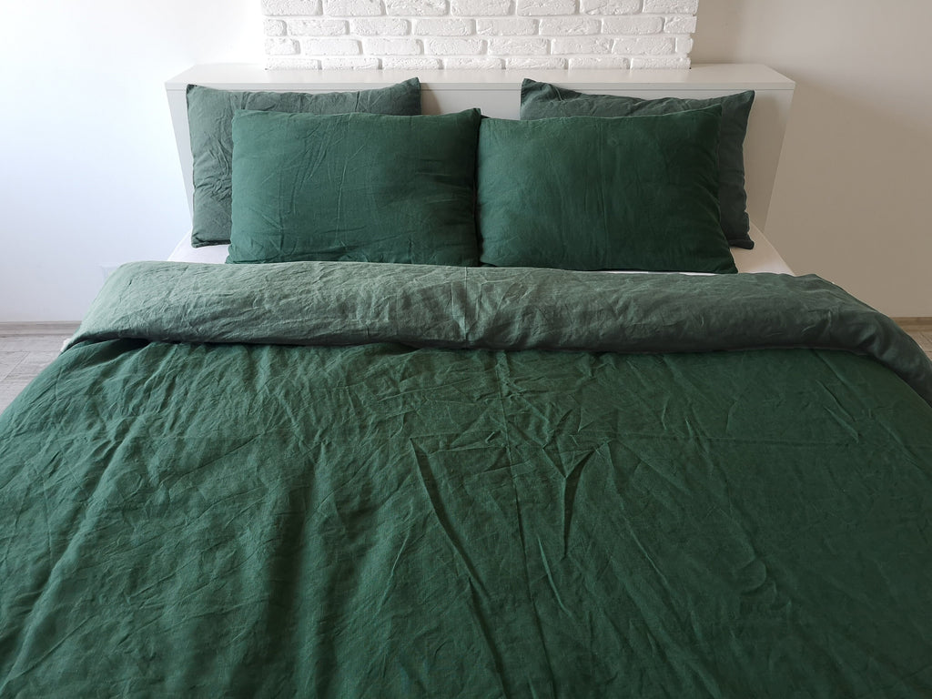 READY TO SHIP California King pine green Forest green double sided linen duvet cover California King green duvet cover