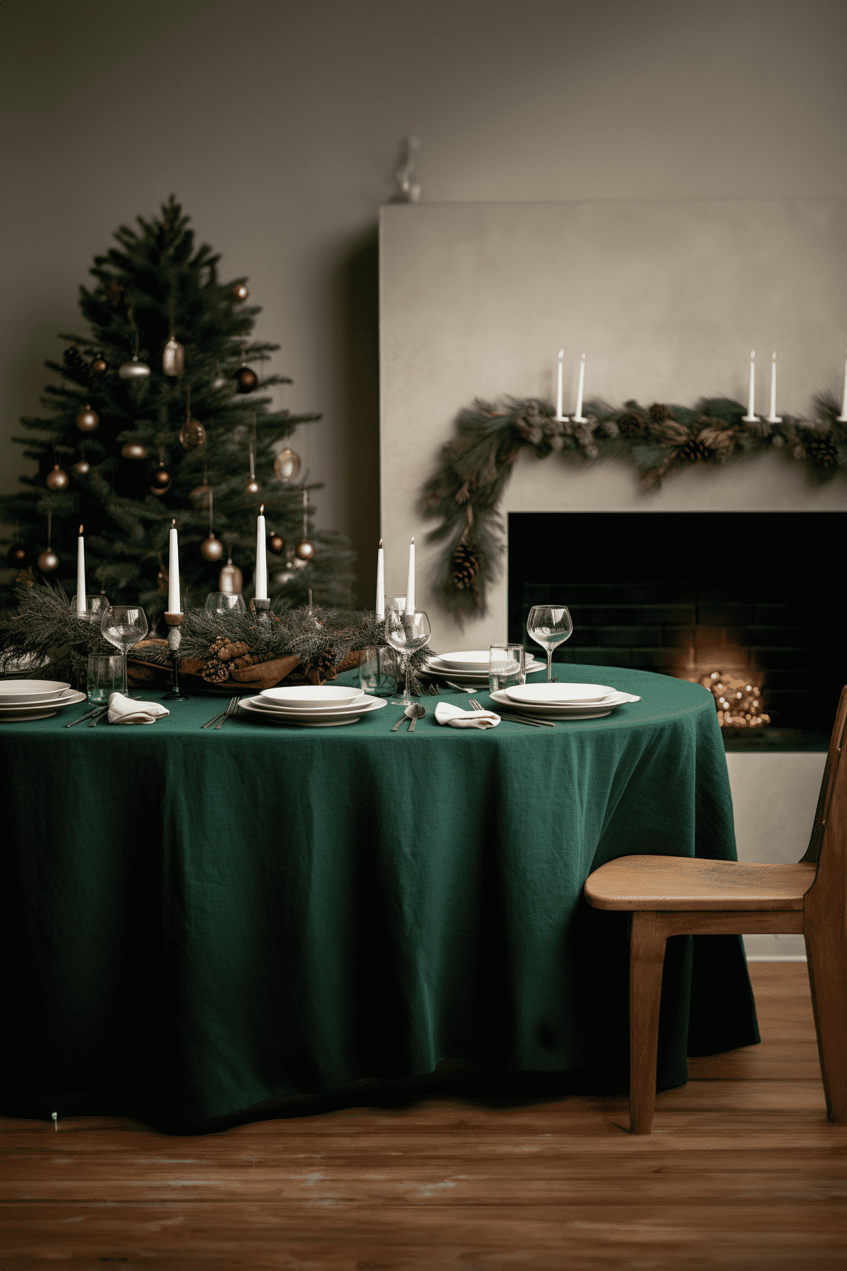 Forest green tablecloth