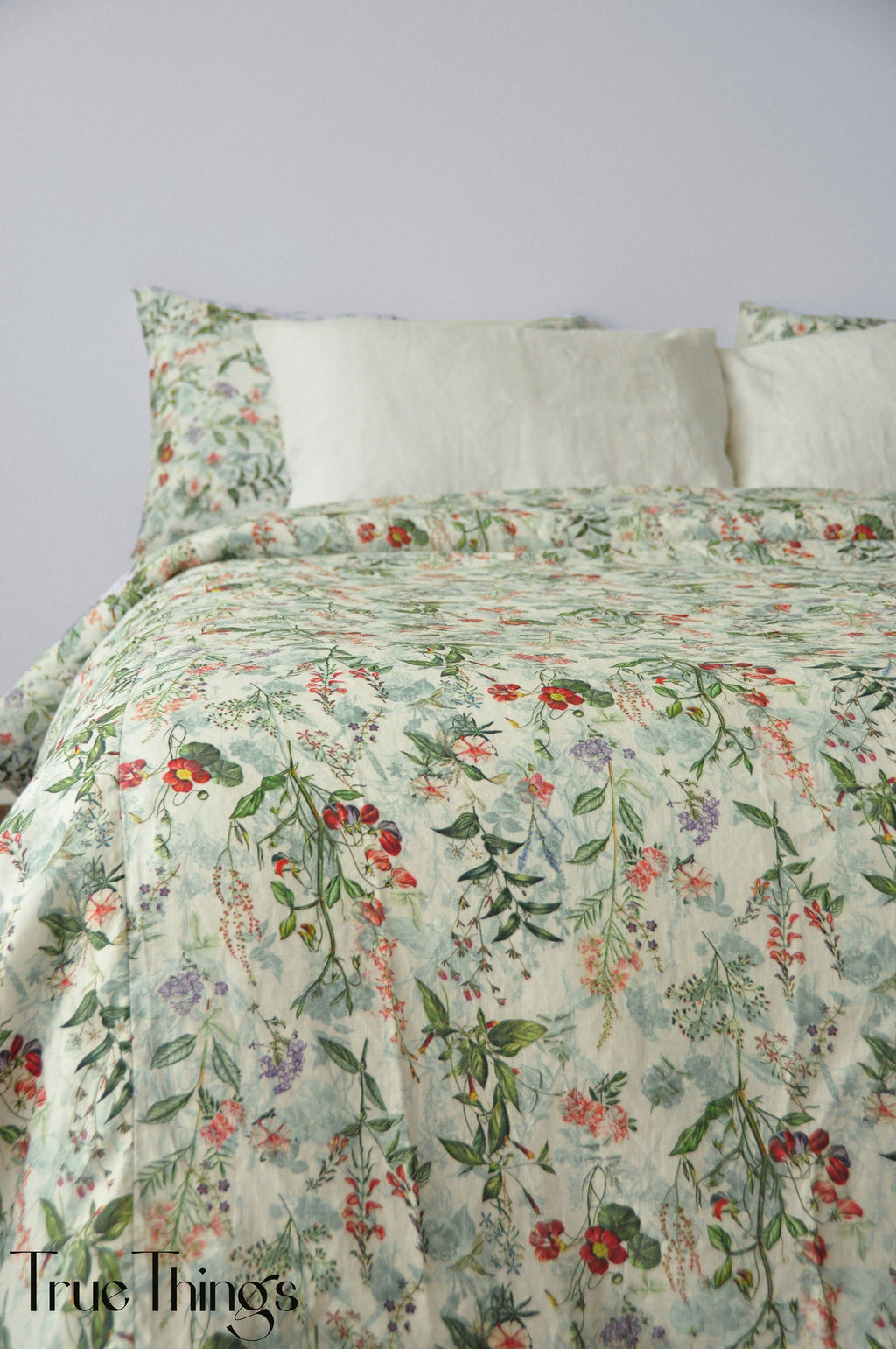 READY TO SHIP / Floral linen bedding set / Queen duvet cover + 2 Queen pillowcases with floral print / Comforter cover set / Softened linen