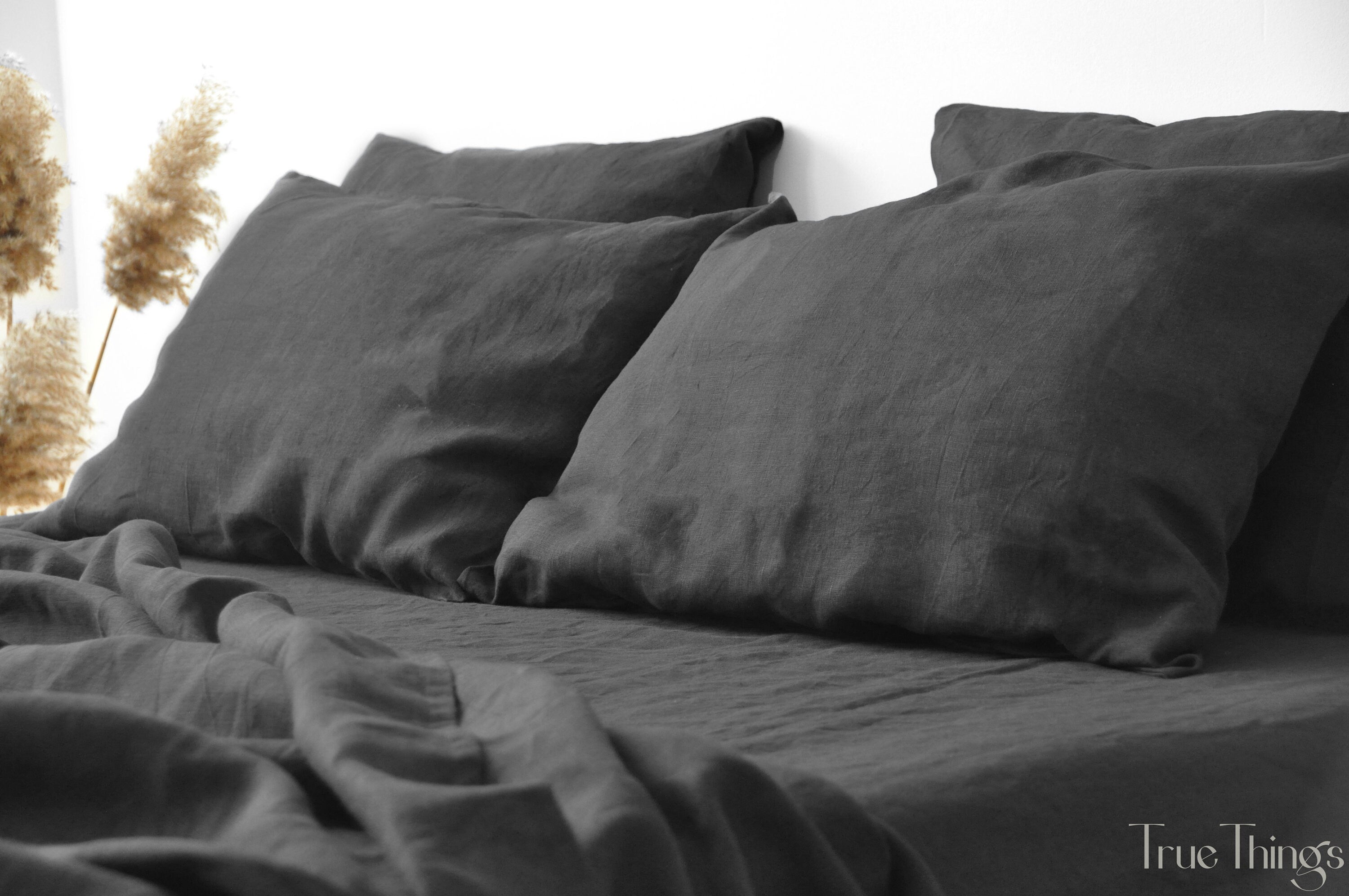 READY TO SHIP Dark gray linen pillowcase 1 Custom dark gray pillow cover Standard Euro Decorative Lumbar, Custom size Envelope closure
