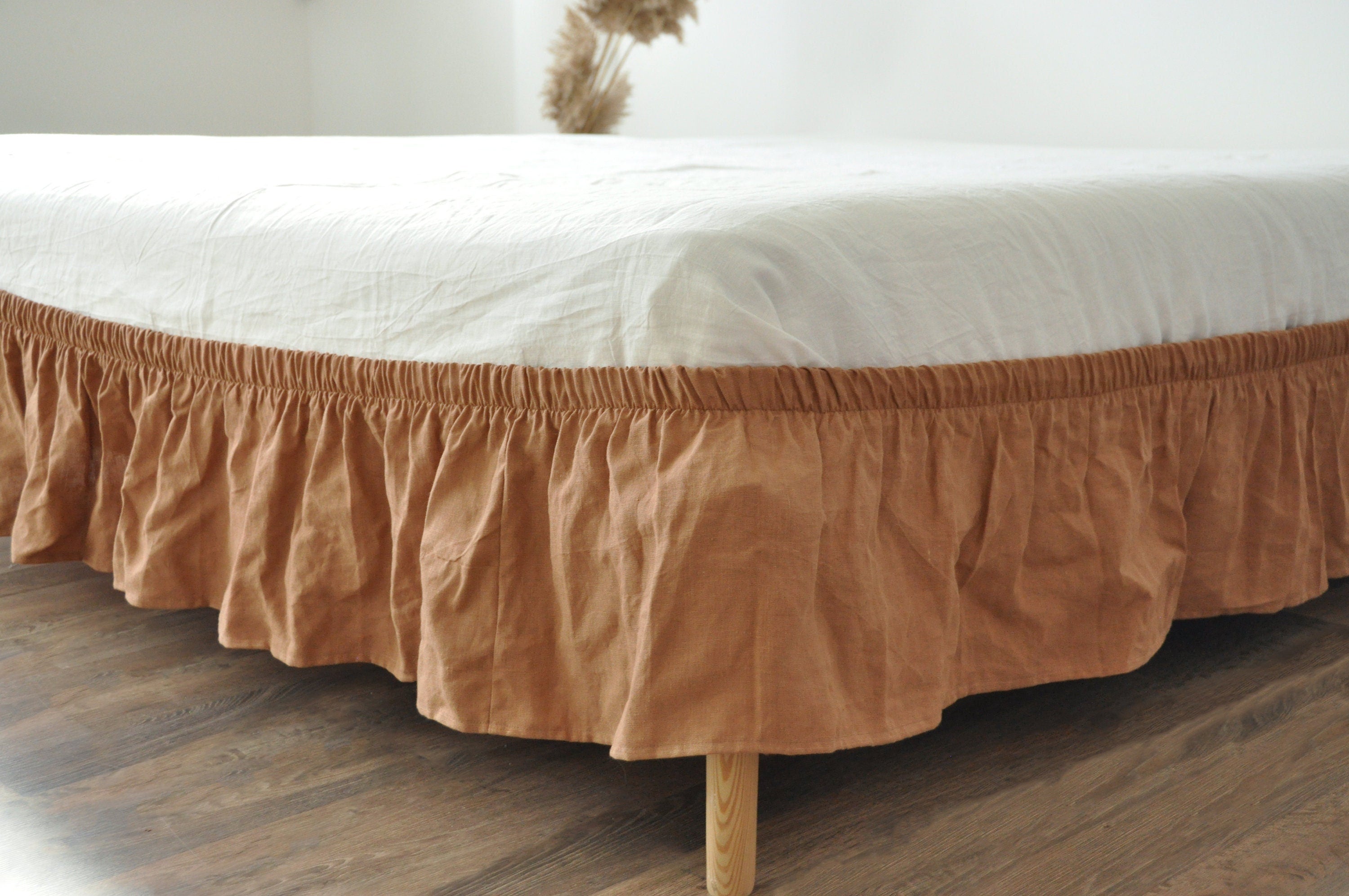 READY TO SHIP Twin clay linen wrap around bed skirt Softened linen bed skirt Stonewashed linen Wedding gift Brown bed skirt